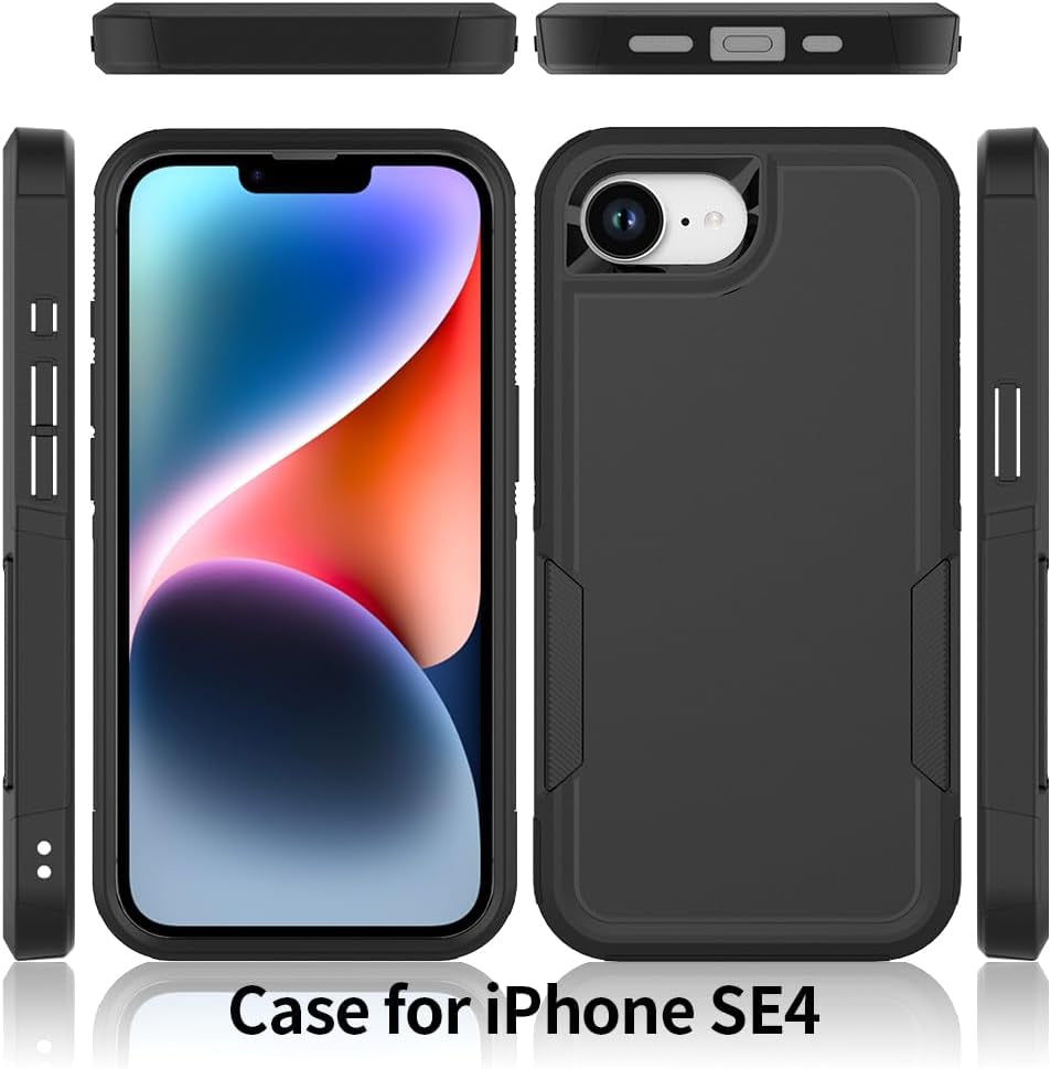 Iphone 16E Case: Dual Layer Protective Heavy Duty Cell Phone Cover Shockproof Rugged with HD Screen Protector - Military Protection Bumper Tough - Apple Iphone 16E / SE 2025 / SE4, Red