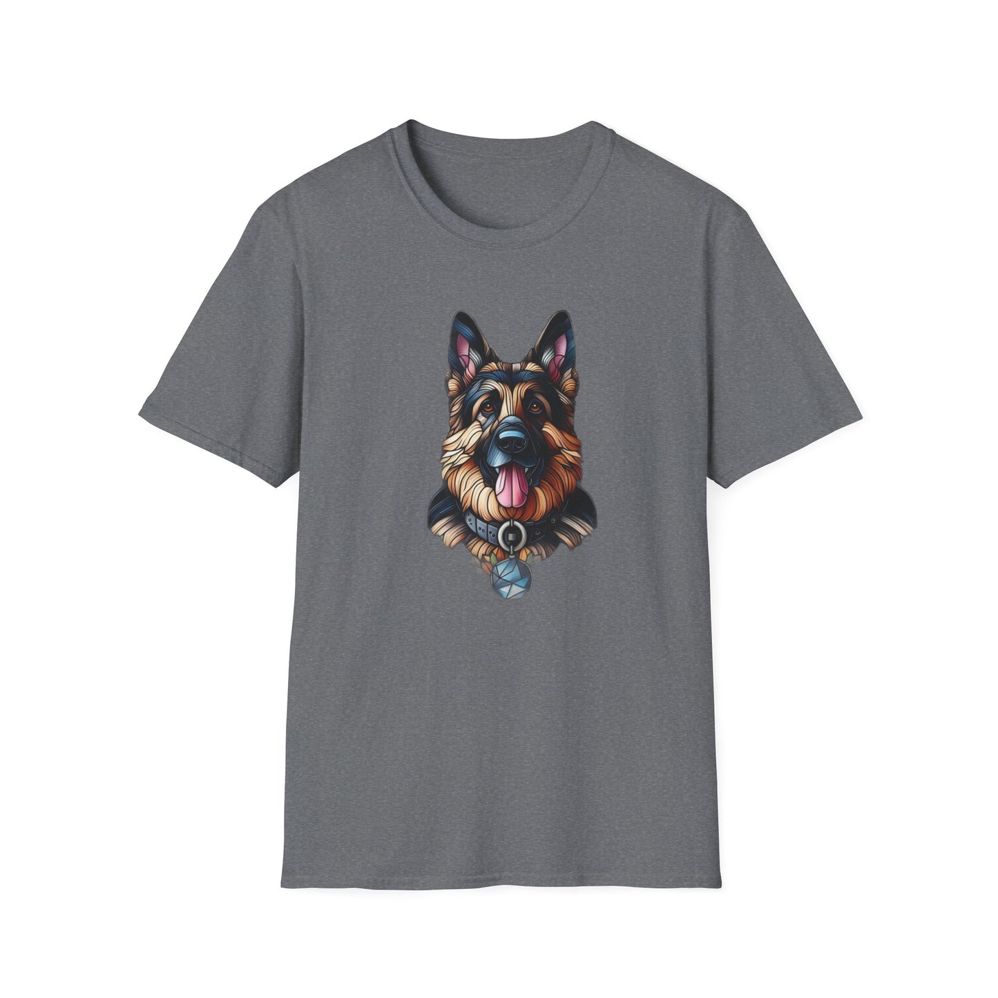German Shepherd Stained Glass Unisex Softstyle T-Shirt