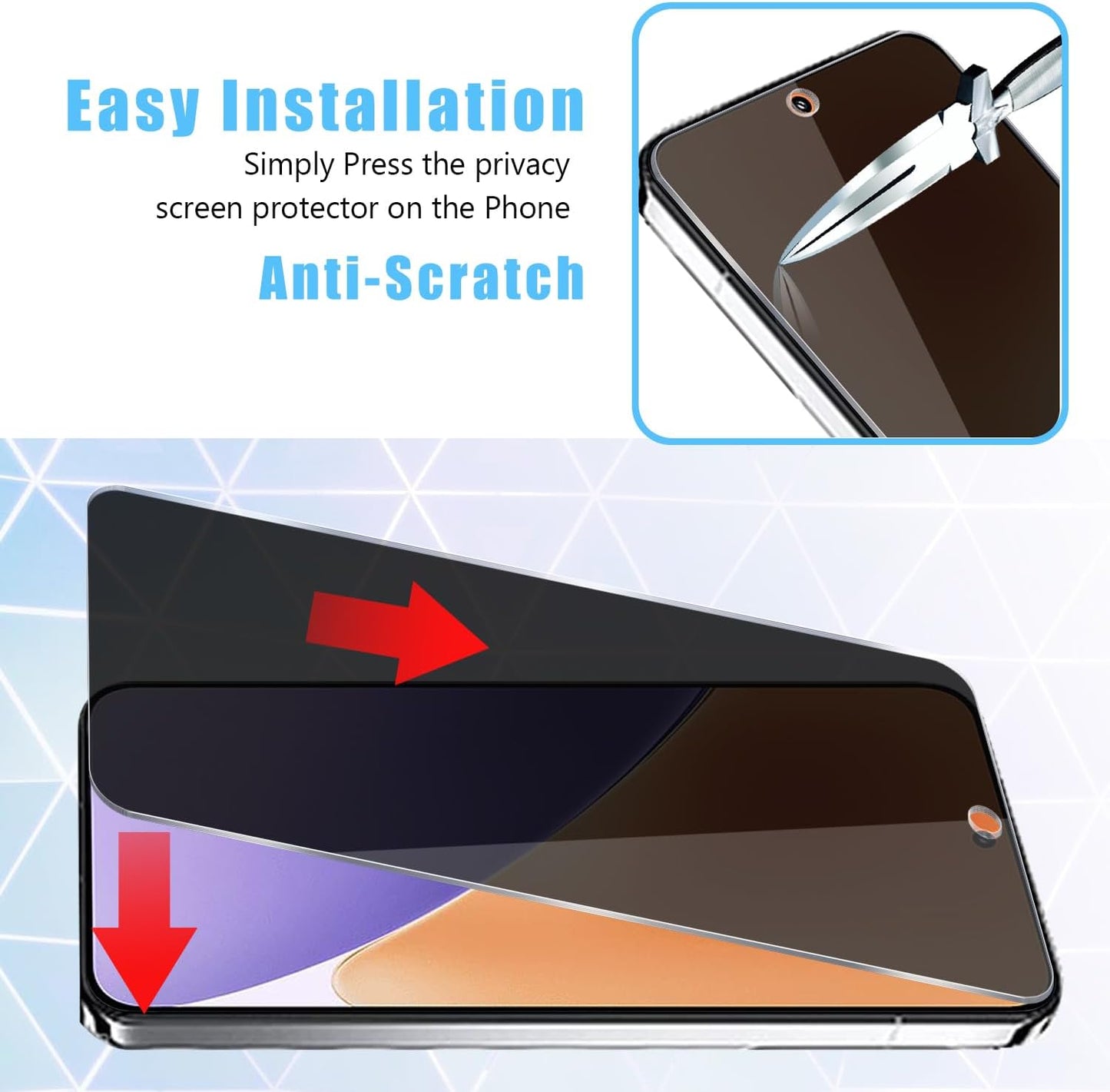 2+2 Pack for Xiaomi 15 Privacy (Fingerprint Unlock) Tempered Glass Screen Protector and Camera Lens Protector, Anti-Spy 9H Hardness Case Friendly Film