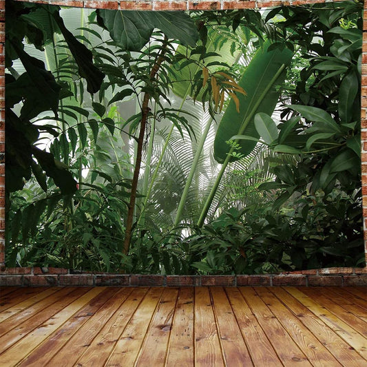 Green Plant Small Tapestry, Aesthetic Banana Palm Tree Leaves Tapestry Wall Hanging for Bedroom, Tropical Forest College Dorm Tapestry Home Decor (60" W X 40" H)