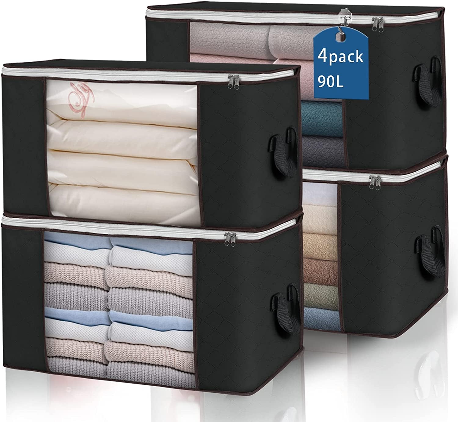 90 L Large Storage Bags, 6 Pack Clothes Storage Bins Foldable Closet Organizers Storage Containers with Reinforced Handle for Clothing, Blanket, Comforters, Bed Sheets, Pillows and Toys (Gray)