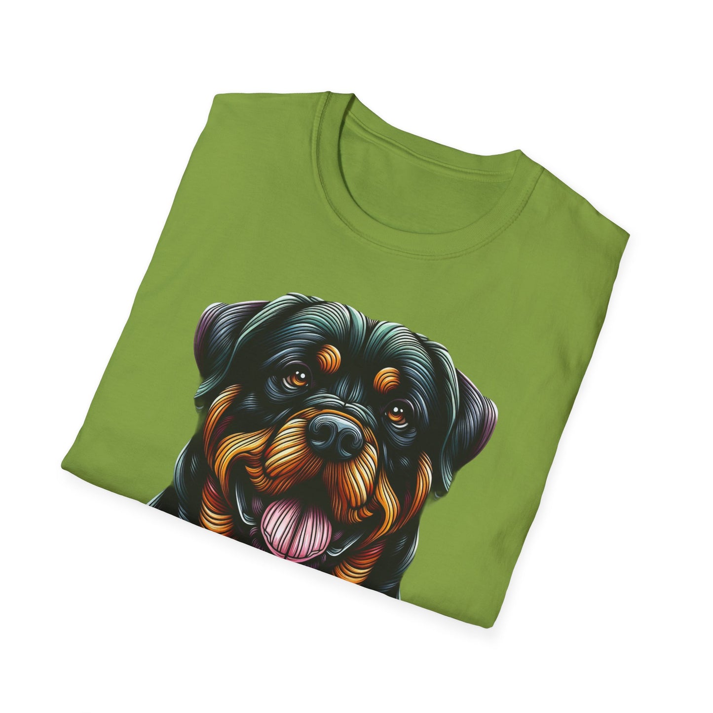 Rottweiler Animal Stained Glass Design Unisex Softstyle T-Shirt