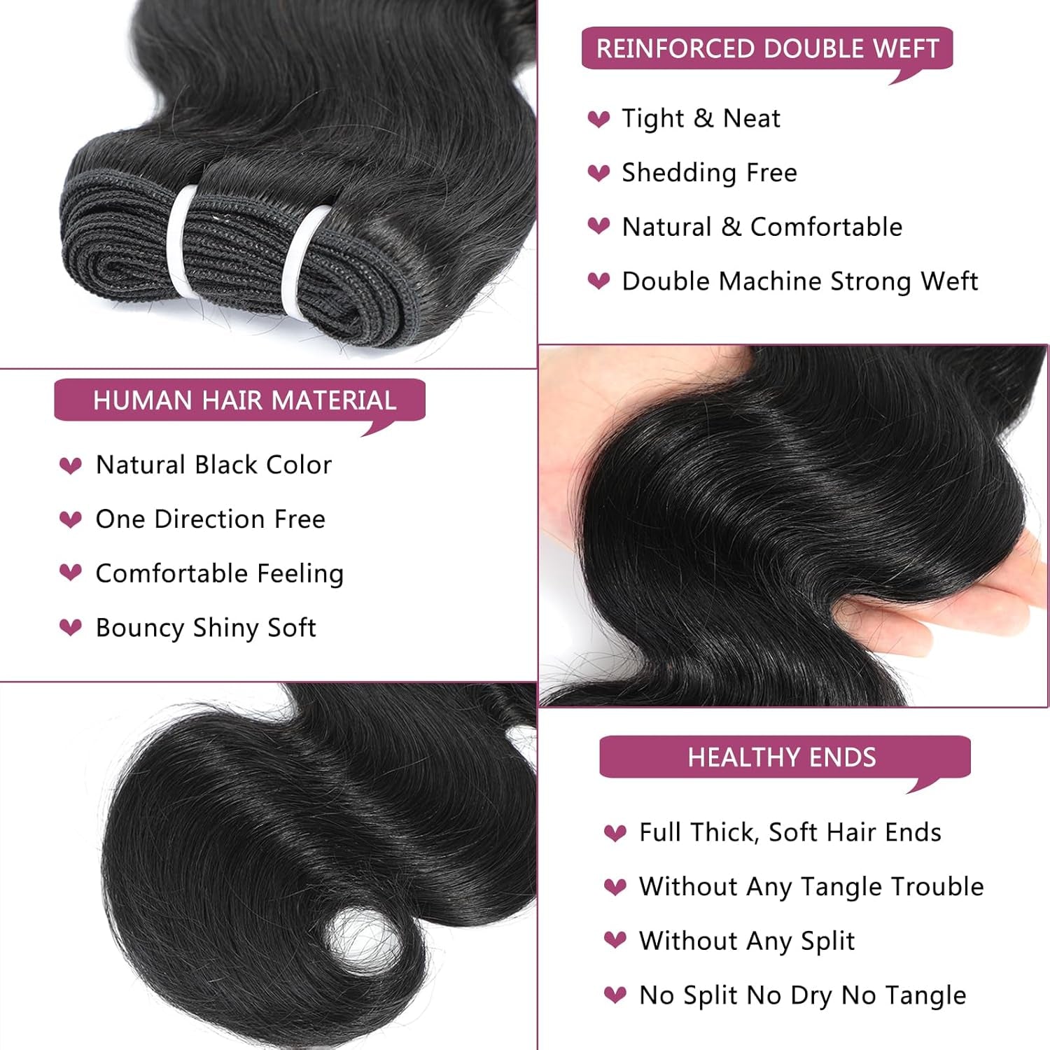 Body Wave Bundles Human Hair 4 Bundles 12 Inch 12A Human Hair Bundles 100% Unprocessed Brazilian Virgin Hair Quick Weave Deals Human Hair Natural Black Color (12/12/12/12, 4 Bundles)