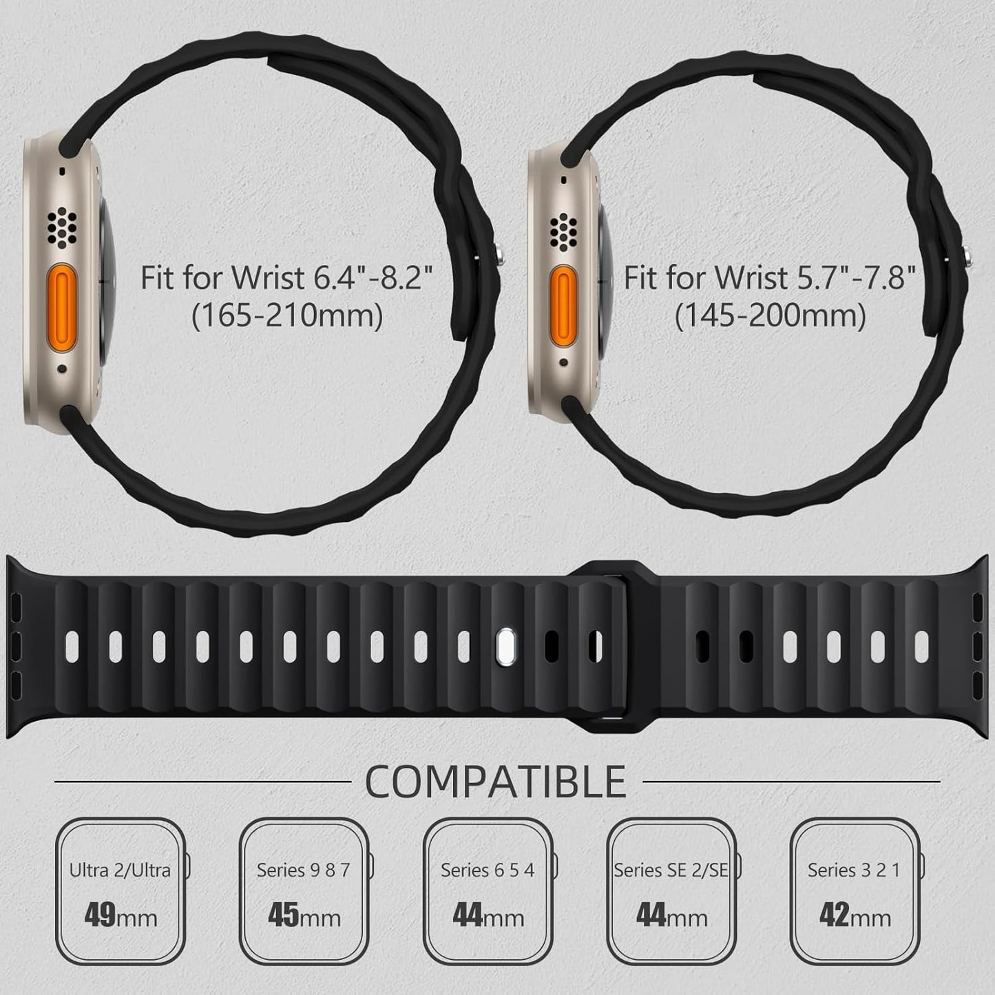 Sport Bands Compatible with Apple Watch Ultra 2/Ultra Band, Compatible with Apple Watch Bands for Men 49Mm 45Mm 44Mm 42Mm, Soft Silicone Waterproof Strap for Iwatch Series 9 8 7 6 5 4 SE 3 2 1