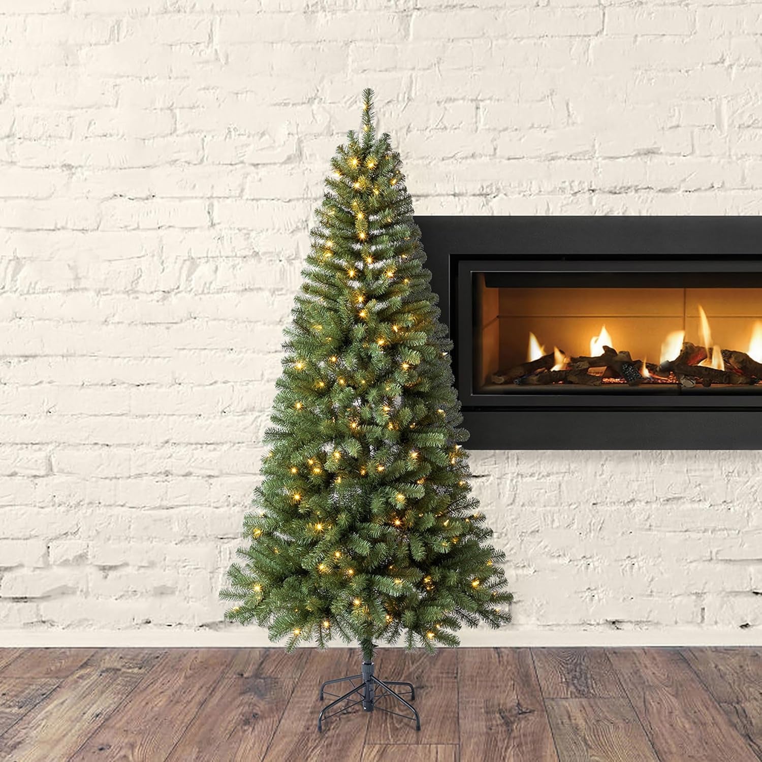 7 Foot Brighampton Spruce Artificial Christmas Tree with Warm White LED Lights for Seasonal Decorations, Display, and Home Ornamentals