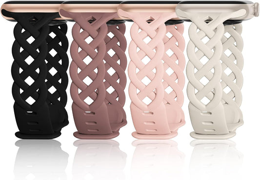 Slim Silicone Band for Apple Watch Band 40Mm 38Mm 41Mm 44Mm 45Mm 42Mm Women Breathable Braided Lace Thin Sport Strap Iwatch SE Series 9 8 7 6 5 4 3 2