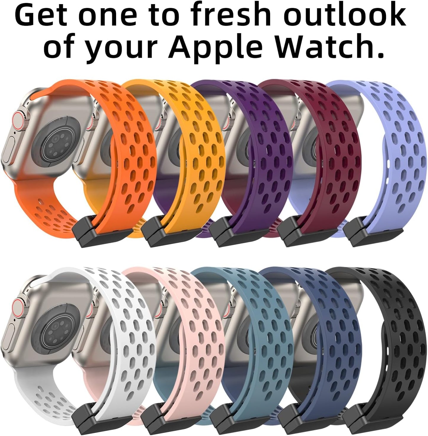 Magnetic for Apple Watch Ultra/Ultra 2 Band 49Mm 45Mm 44Mm 42Mm Iwatch Strap 41Mm 40Mm 38Mm Men Women, Breathable Soft Silicone Sport Band with Magnetic Butterfly Clousure for Apple Watch Ultra 2 Ultra 9 8 7 6 5 4 3 2 1 SE