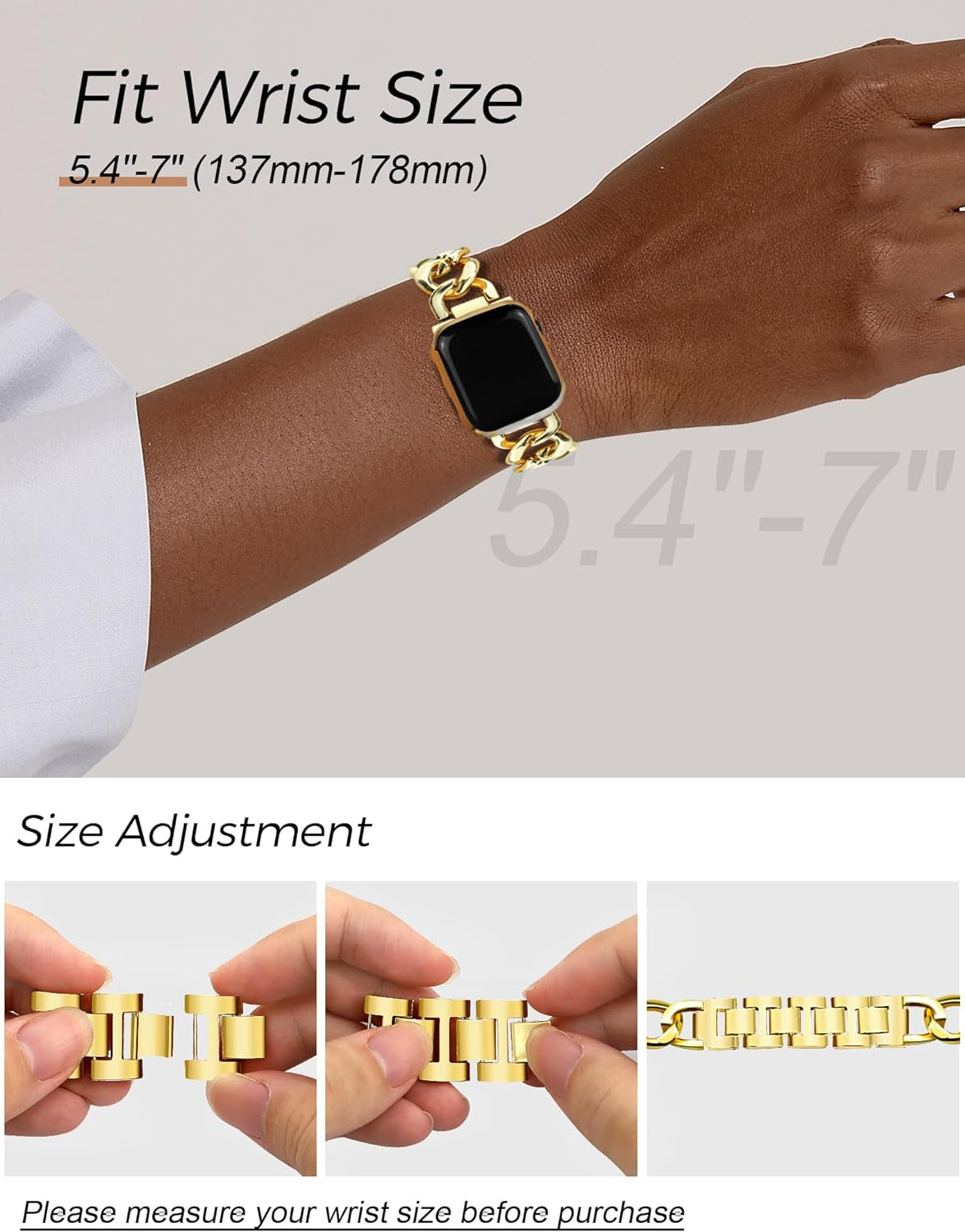 Gold Watch Bands for Women Compatible with Apple Watch Band 38Mm 40Mm 41Mm Adjustable Metal Band Cowboy Steel Single Chain Bracelet for Iwatch Series 9/8/7/6/5/4/3/2/1/Se/Ultra (No Case)