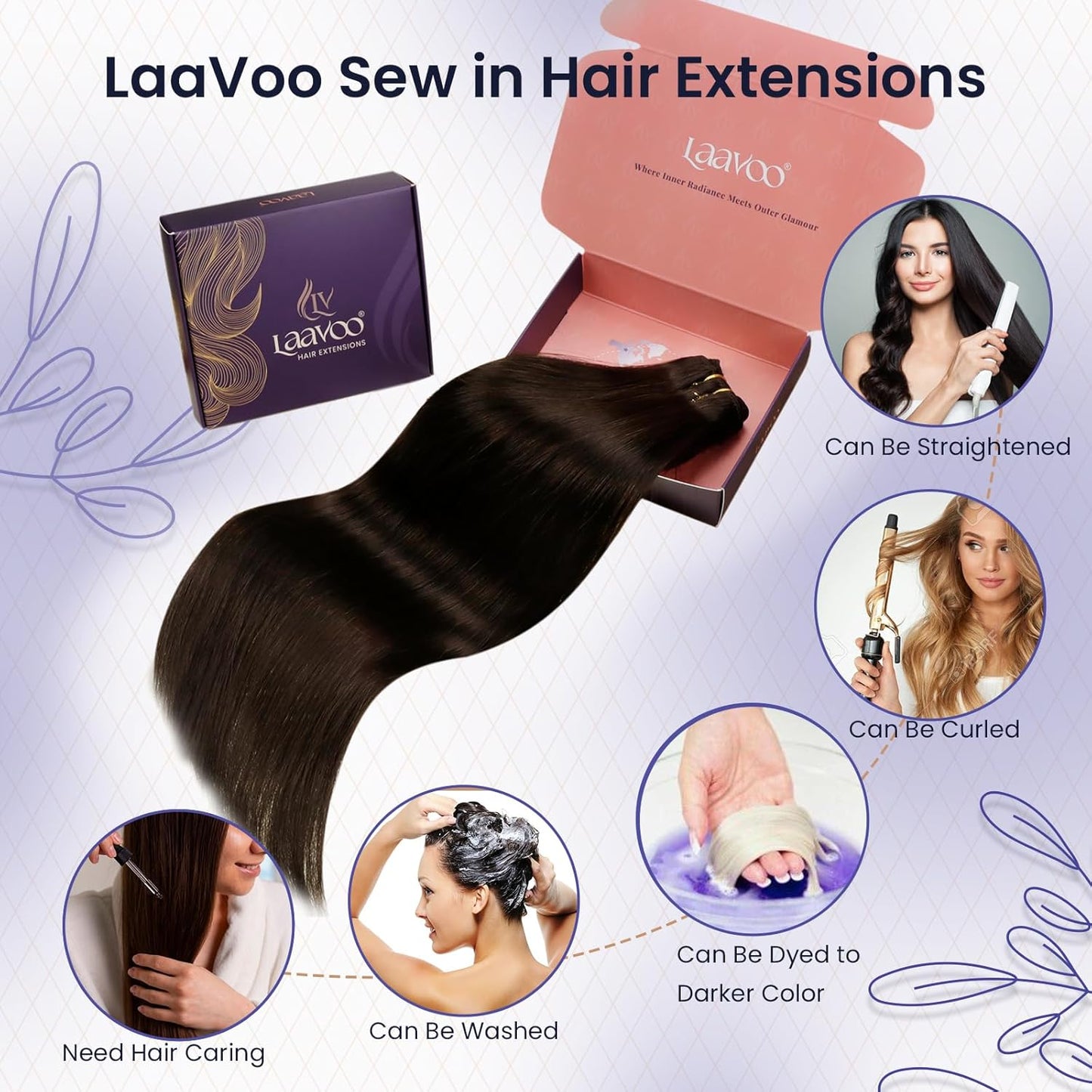 Dark Brown Hair Extensions Real Human Hair Weft Sew in Hair Extensions 24 Inch 120G Brown Human Hair Extensions Weft Sew in Hair Extensions Real Human Hair Black Women #2