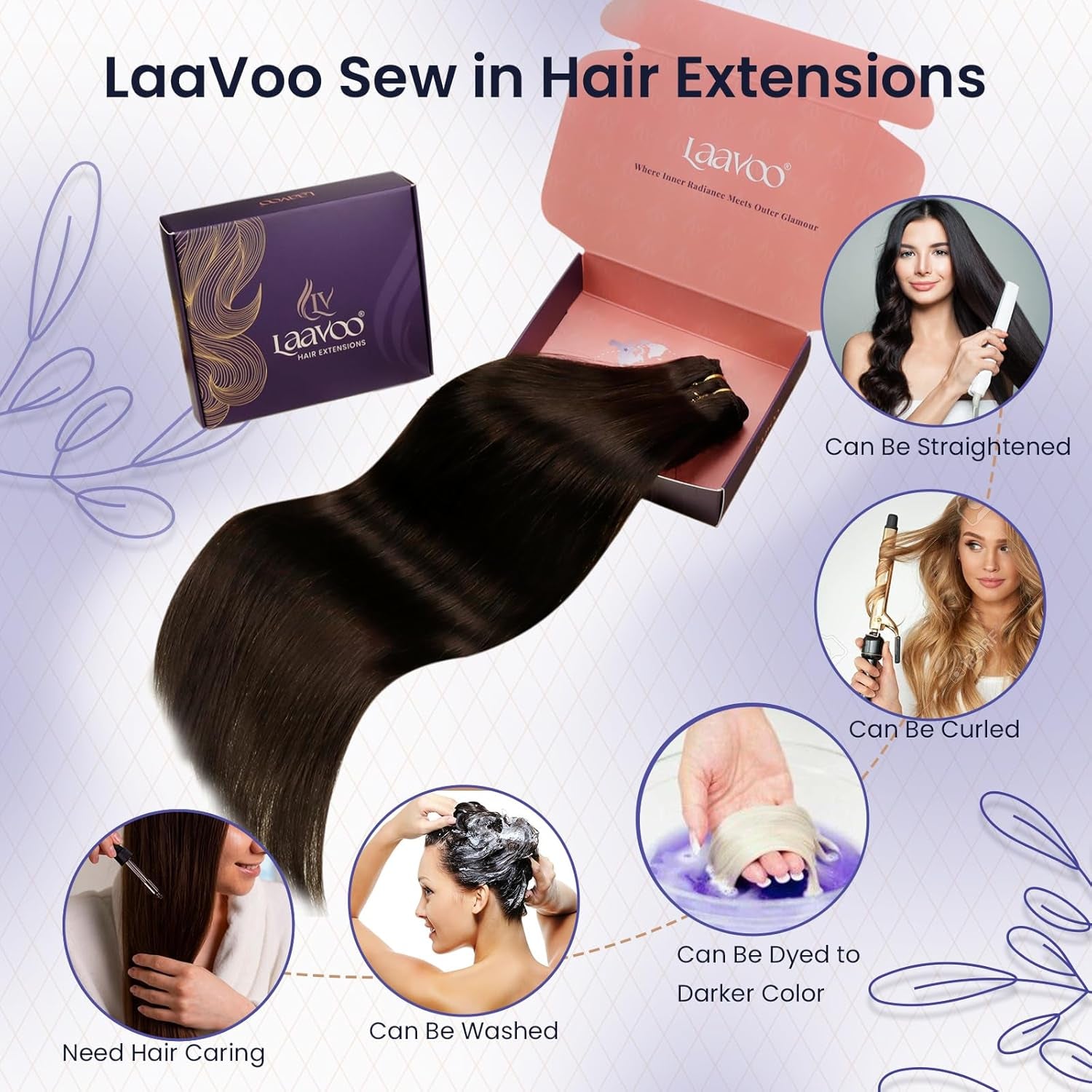 Dark Brown Hair Extensions Real Human Hair Weft Sew in Hair Extensions 24 Inch 120G Brown Human Hair Extensions Weft Sew in Hair Extensions Real Human Hair Black Women #2