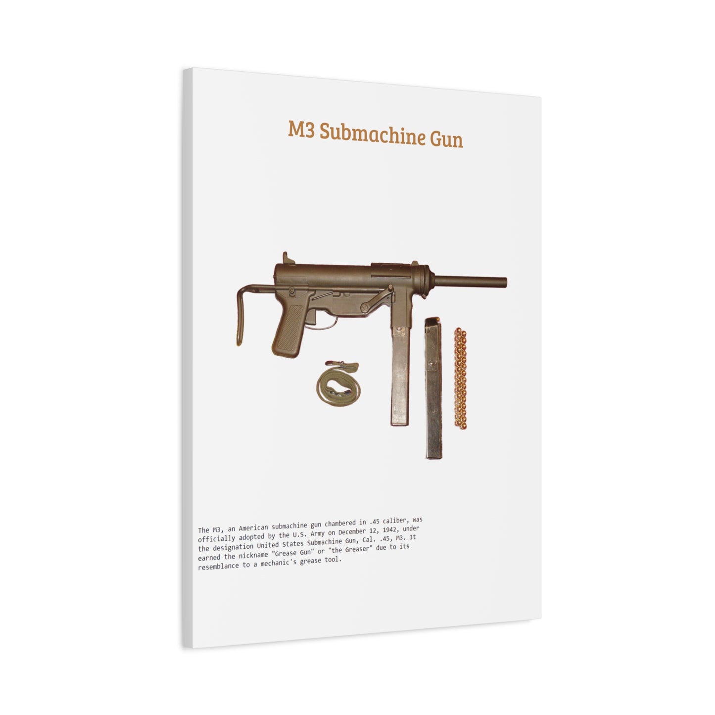 Grease Gun M3 submachine gun Matte Canvas, Stretched, 1.25"