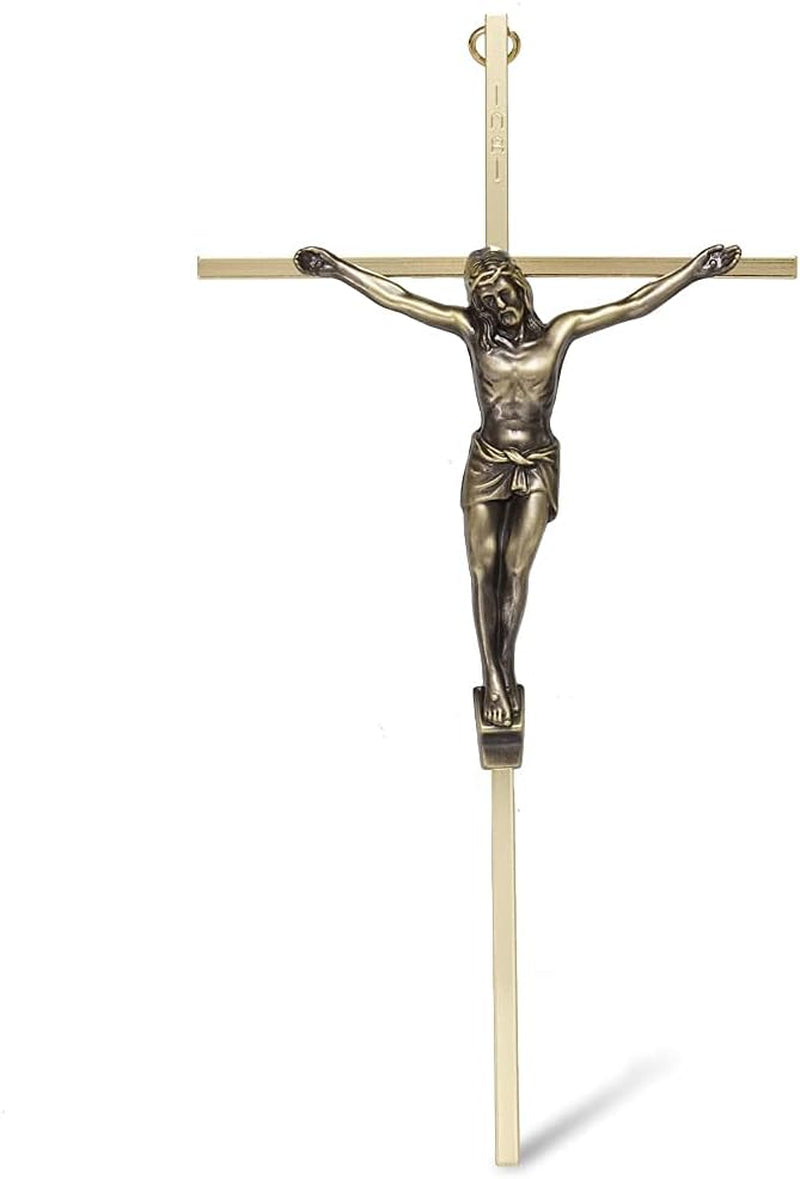 Crucifix Wall Cross Catholic, Metal Slender Jesus Crosses for Wall Decor - 10 Inch - Shiny Gold