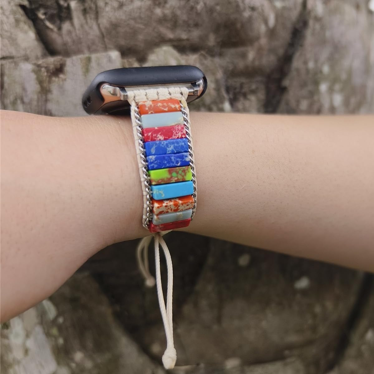 Beaded Boho Watch Band Compatible with Apple Watch Bands 38Mm 40Mm 41Mm 42Mm 49Mm 45Mm Handmade Natural Stones Multilayer Pearl Jewelry Adjustable Braided Bracelet Strap for Iwatch Series Ultra 8 7 6 5 4 SE
