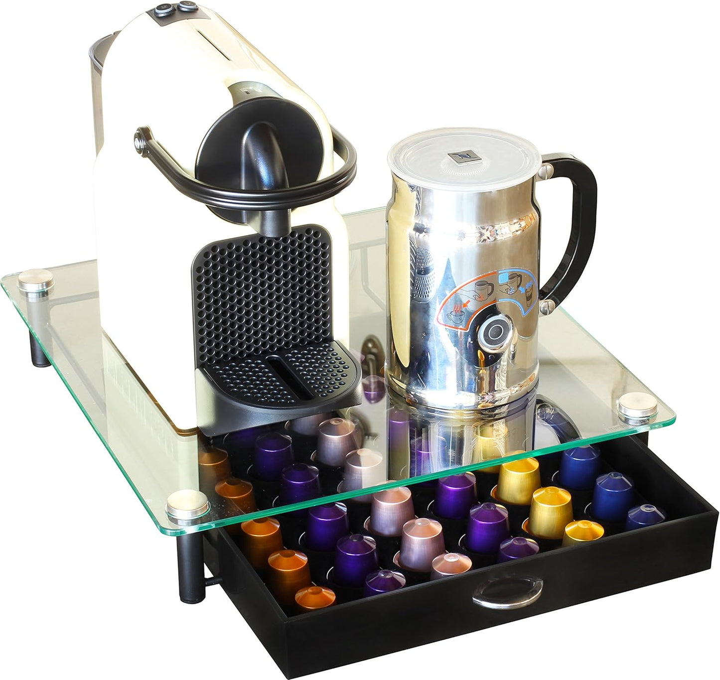 Decobrothers Tempered Glass Coffee Pod Drawer Compatible with Nespresso Original Line, 42 Capsules