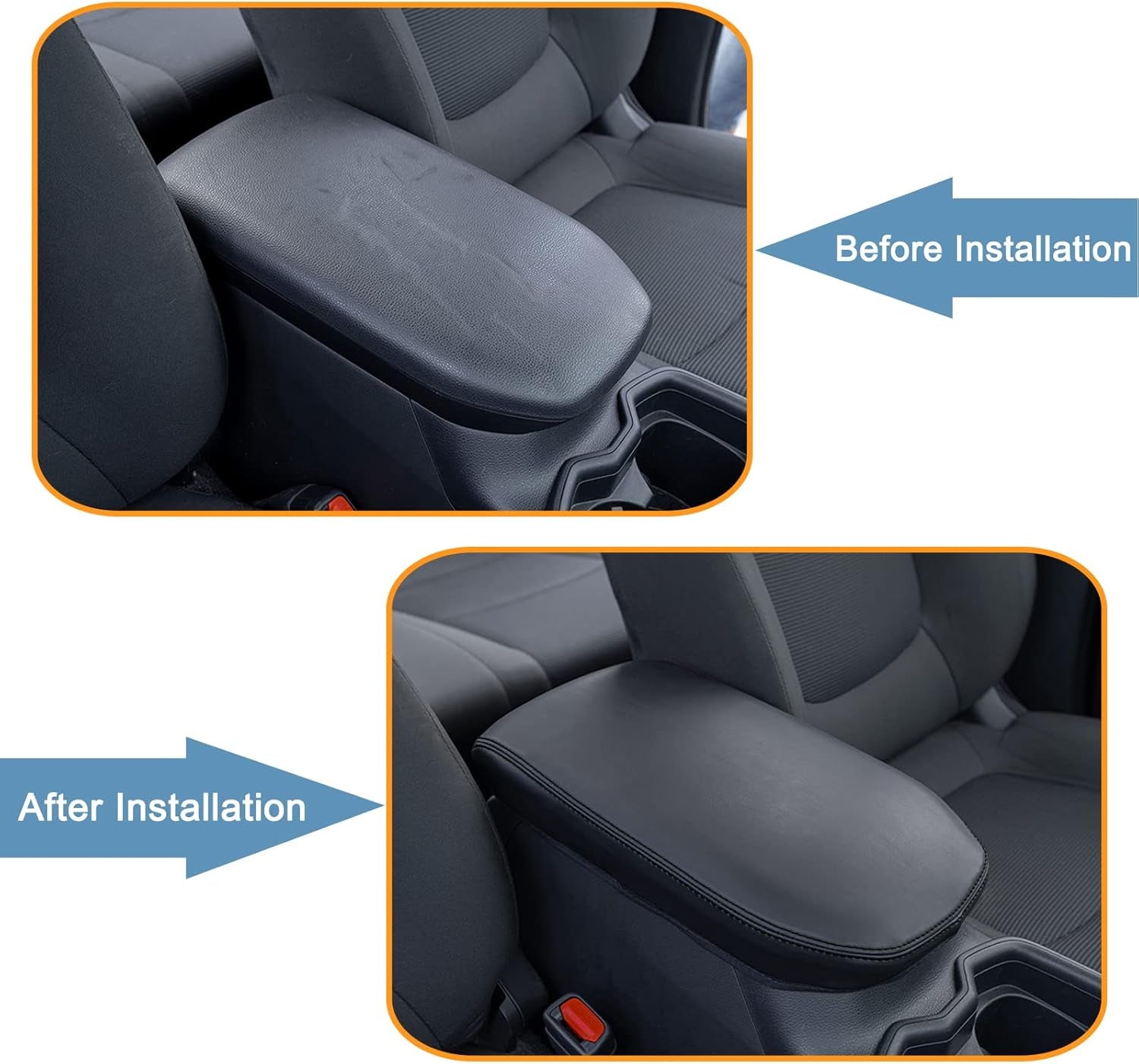 Center Console Armrest Cover for 2025 Toyota RAV4 Accessories 2024 2023 2022 2021 2020 2019 Leather Middle Console Lid Cover Pad Protector Elbow Arm Rest Covering Car-(Black)