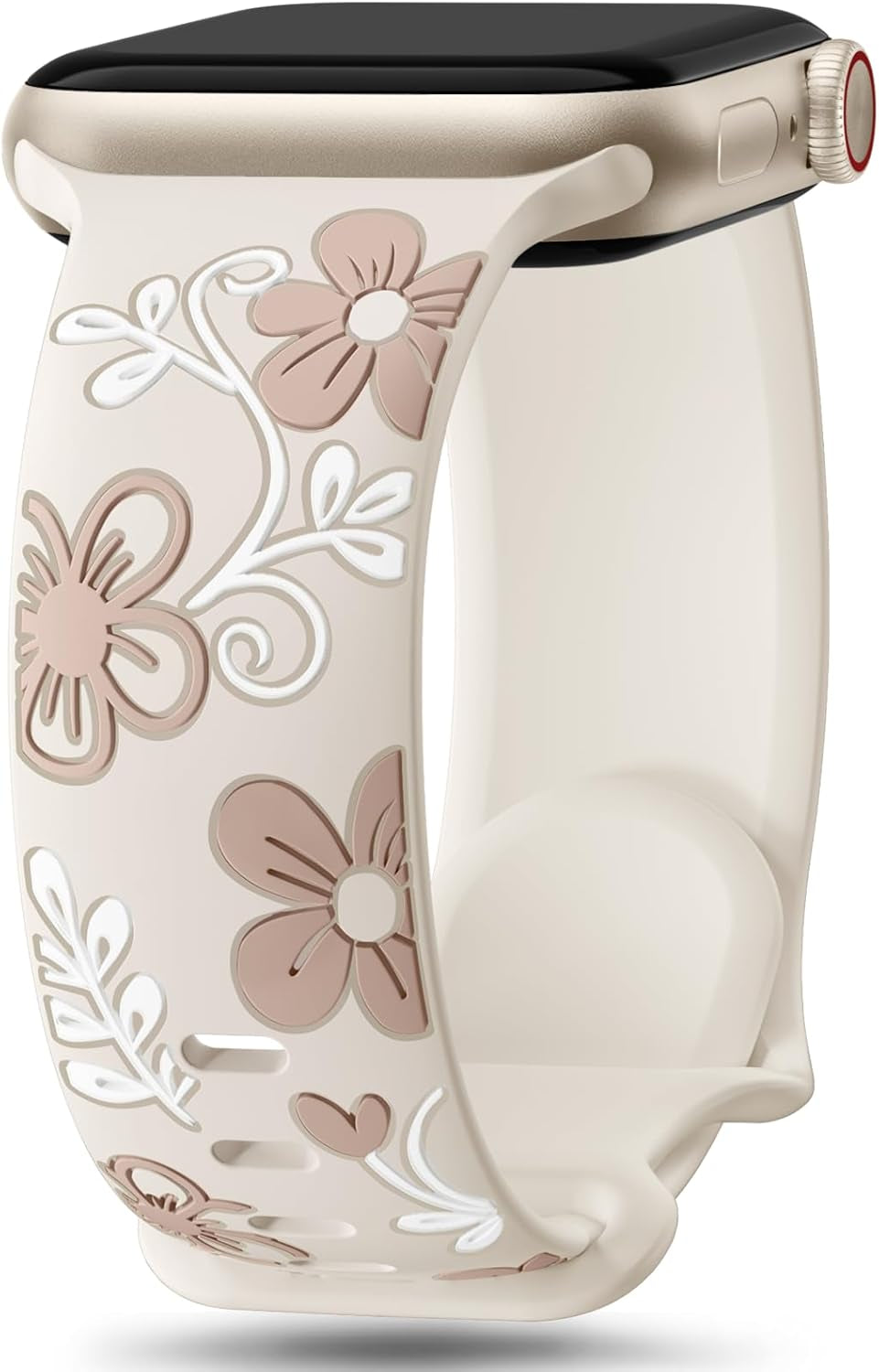 Floral Band Compatible with Apple Watch Bands for Women 40Mm 41Mm 38Mm 42Mm 44Mm 45Mm 46Mm 49Mm, Engraved Cute Flower Silicone Inlay Dressy Strap for Iwatch Series 10 9 8 7 6 5 4 3 2 SE Ultra
