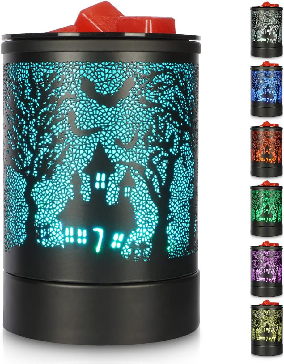 Fragrance Wax Melts Warmer with 7 Colors LED Changing Light Classic Black Forest Design Scent Oil Candle Warmer