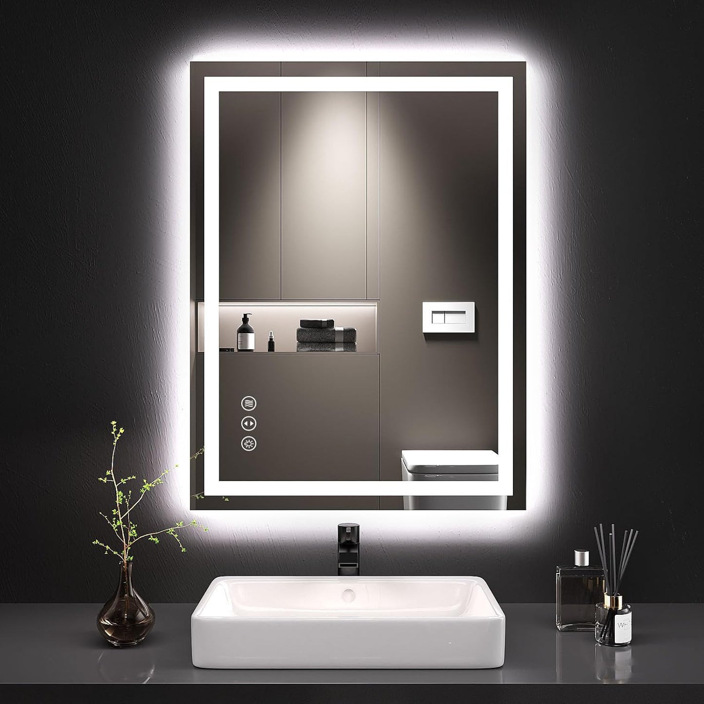 60”X30“ RGB LED Bathroom Mirror with Lights for Bathroom, Anti-Fog, Dimmable，Multiple Light Modes, RGB Backlit + Front Light, Memory Function, Tempered Glass
