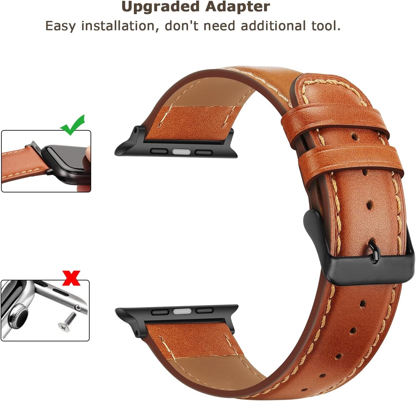 Bands Compatible with Apple Watch Band 49Mm 45Mm 44Mm 42Mm Men Genuine Leather Replacement Bands Compatible with Apple Watch Ultra 2 Ultra SE 2 SE Series 9 8 7 6 5 4 3 2 1, Classic Brown