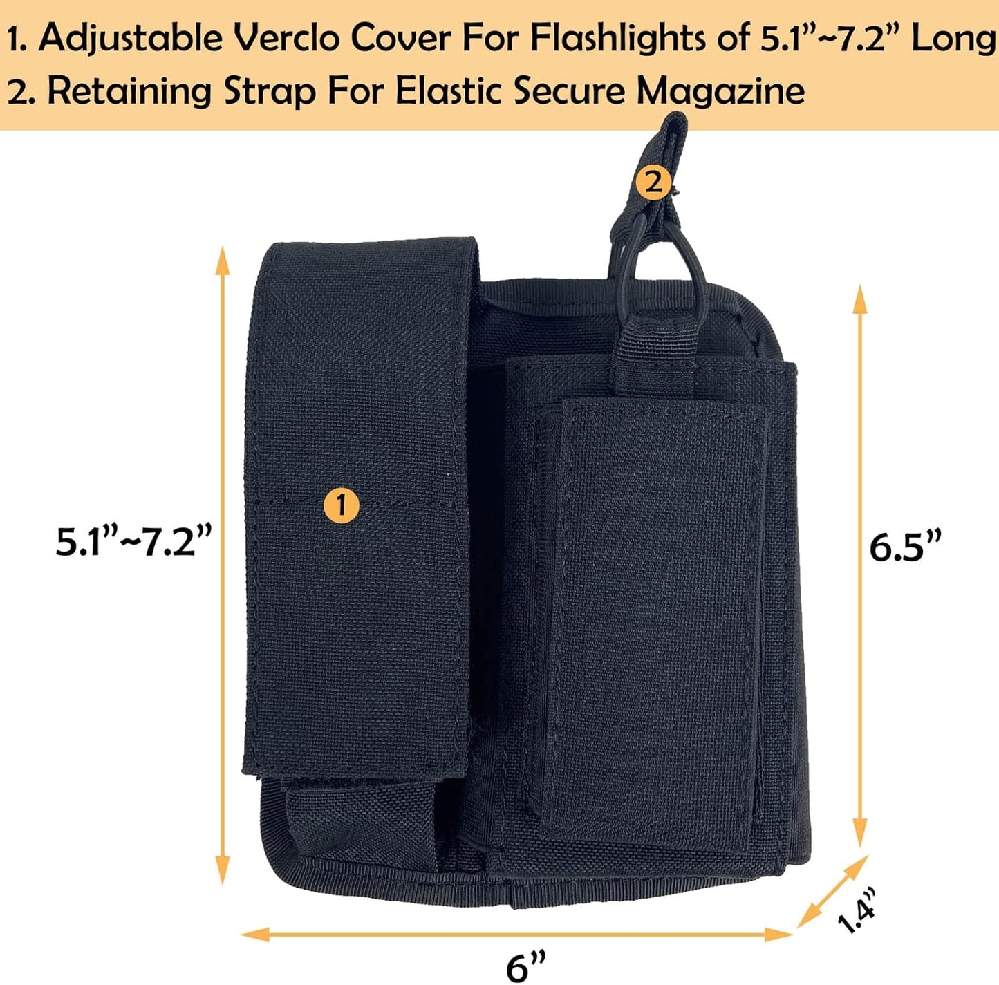 Molle Mag Pouch with Flashlight Holster Tactical Single Magazine Holder Carrier for Rifle and Pistol Accessories Black