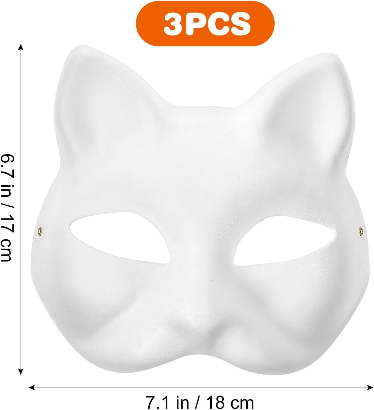 Cat Masks Therian Mask Animal Mask Halloween Mask White Cat Mask Hand Painted Face Mask Cosplay Costume with Elastic Band 3 Pack