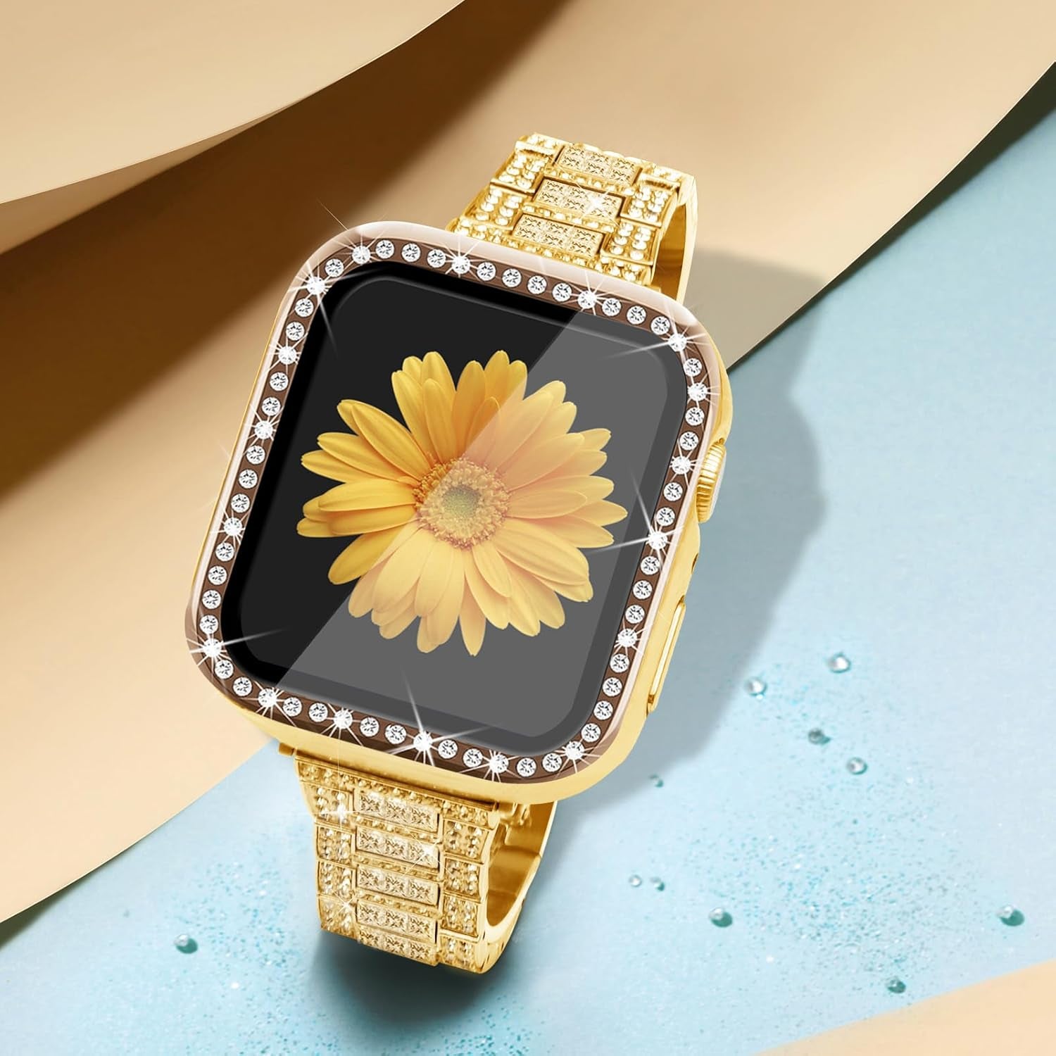 Compatible for Apple Watch Band with Screen Protector Case, Jewelry Replacement Band 45Mm 44Mm 42Mm 41Mm 40 Mm 38Mm 2 Pack Bling Protective Cover for Iwatch Series 9/8/7/6/5/4/3/2/1/SE Women