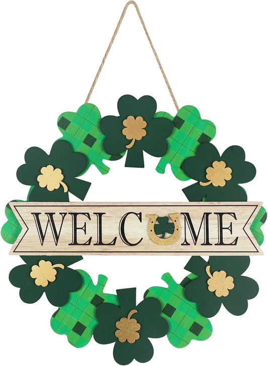 St Patricks Day Decorations,  Shamrock Wood Welcome Sign St Patricks Day Door Decor for the Home, Happy St.Patrick'S Day Sign Saint Patricks Day Decorations for Front, Porch, Door, Wall