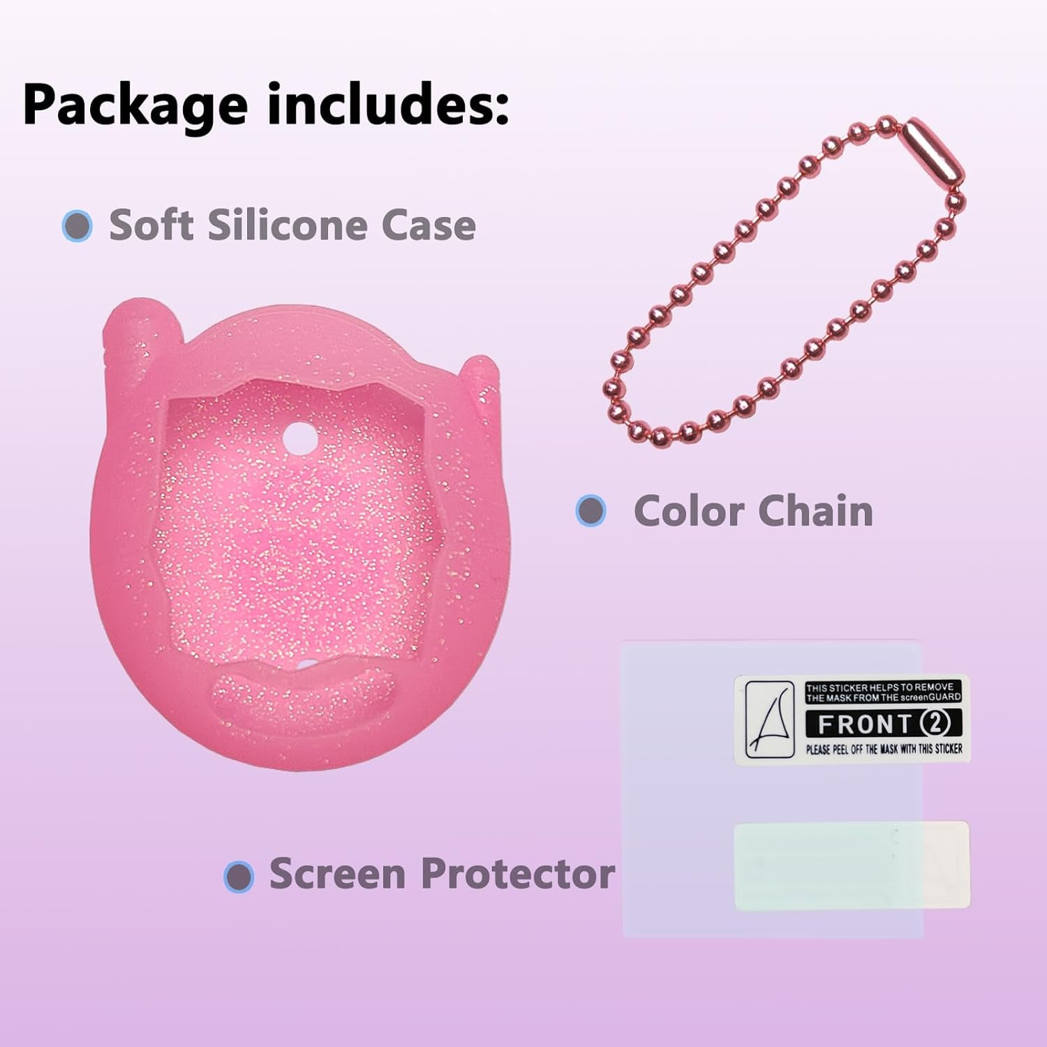 Silicone Cover Case for Tamagotchi Connection Virtual Reality Pet, Screen Protector for Tamagotchi Connection Electronic Pet Accessories (Silicone Case and Screen Film) (Pink) ZOUSA