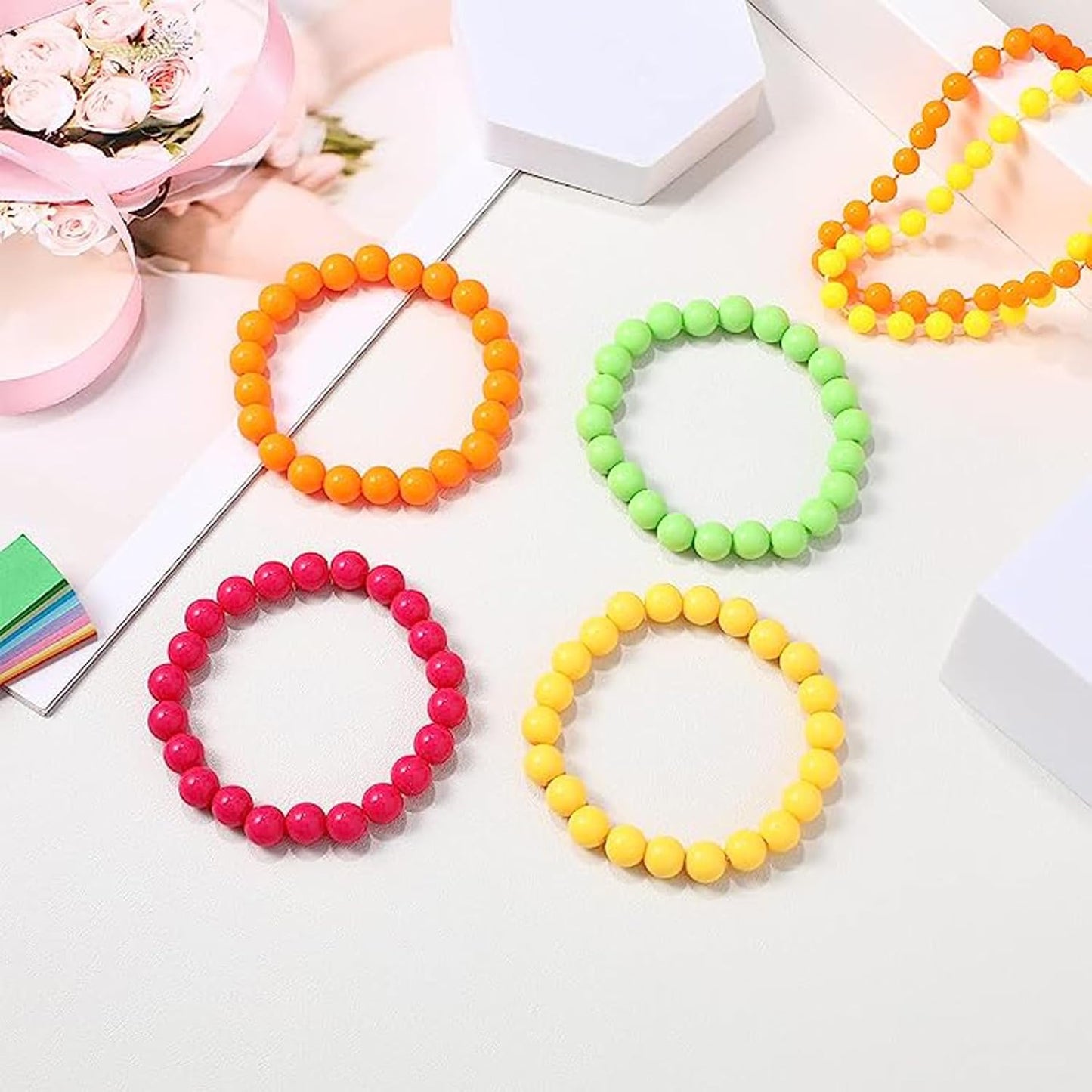Neon Beads Beaded Bracelets for 70S 80S Party Dress Costume Accessories,4Pcs