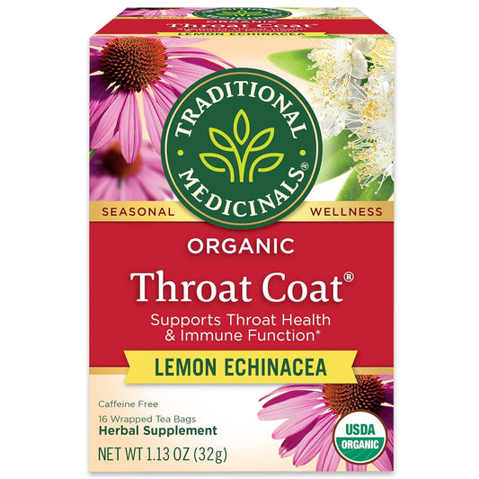 Tea, Organic Throat Coat Lemon Echinacea, Supports Throat Health & Immune Fuction, 16 Tea Bags TLBH