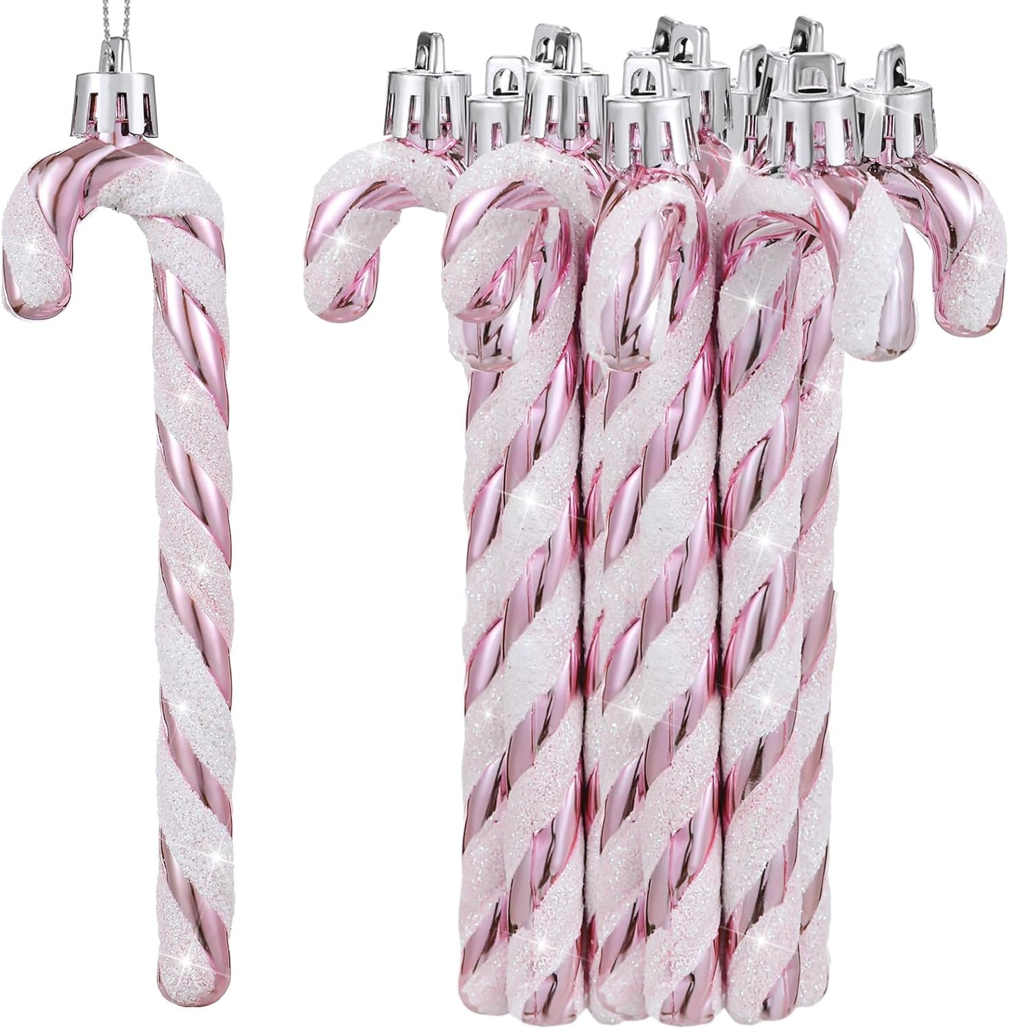 Christmas Candy Canes Ornaments Plastic Glitter Candy Cane Christmas Tree Hanging Decorations for Holiday Party Favors (Pink and White,36Pcs)