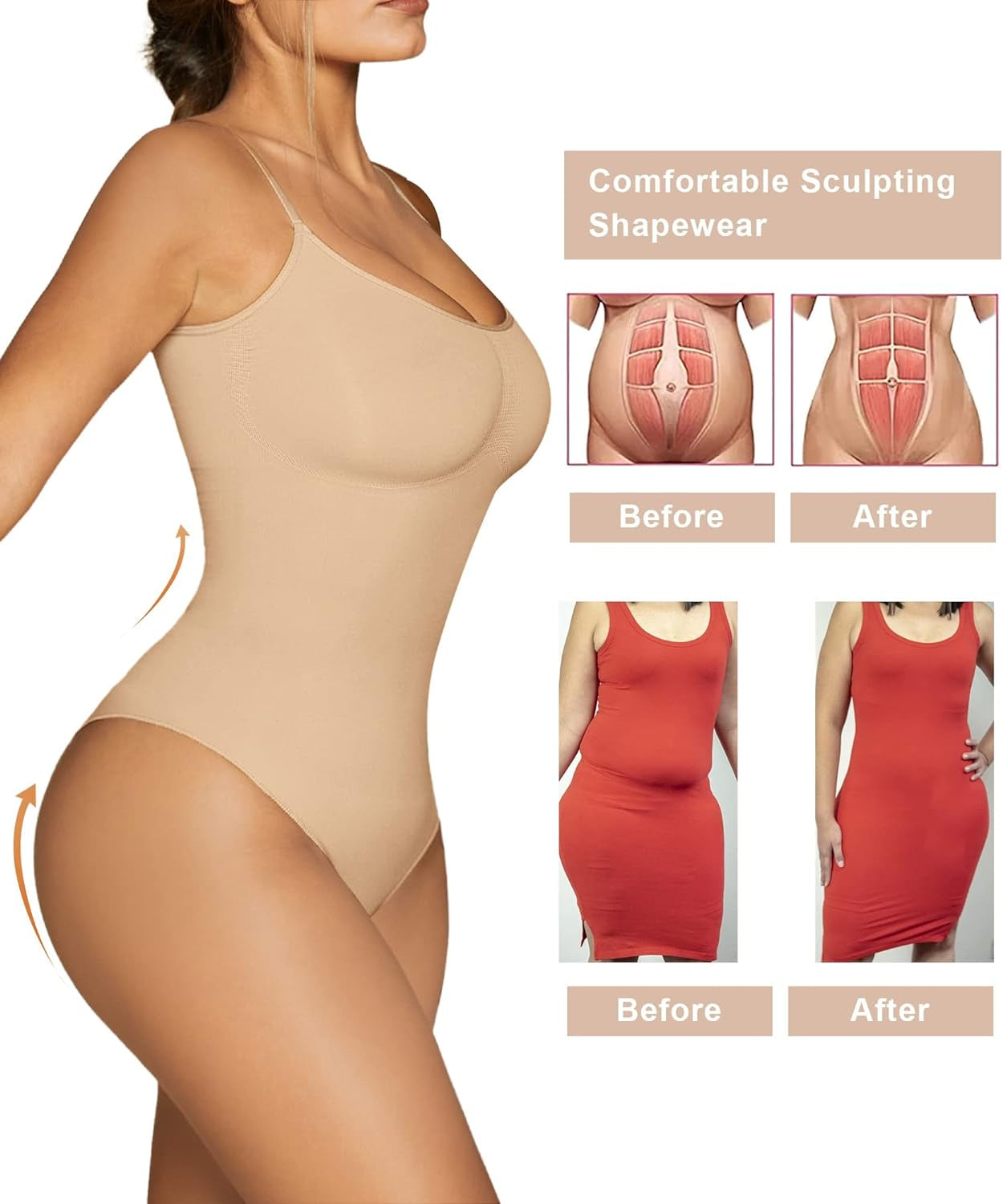 Women'S Shapewear Bodysuit Tummy Control Body Shaper Seamless Sculpting Snatched Waist Body Suit