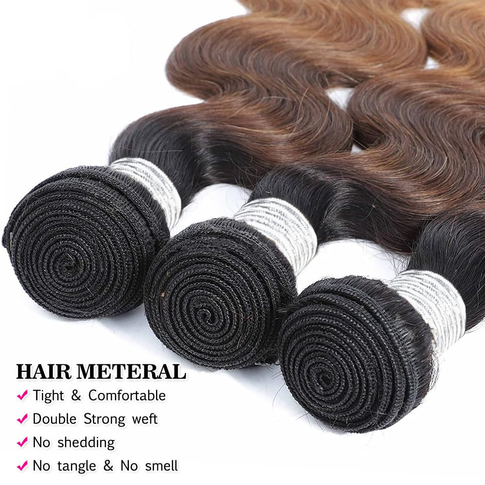 10A Ombre Human Hair Bundles 100% Unprocessed Virgin Human Hair Extensions 3 Tone 1B 4 27 Color Ombre Brazilian Body Wave Hair Bundles for Women