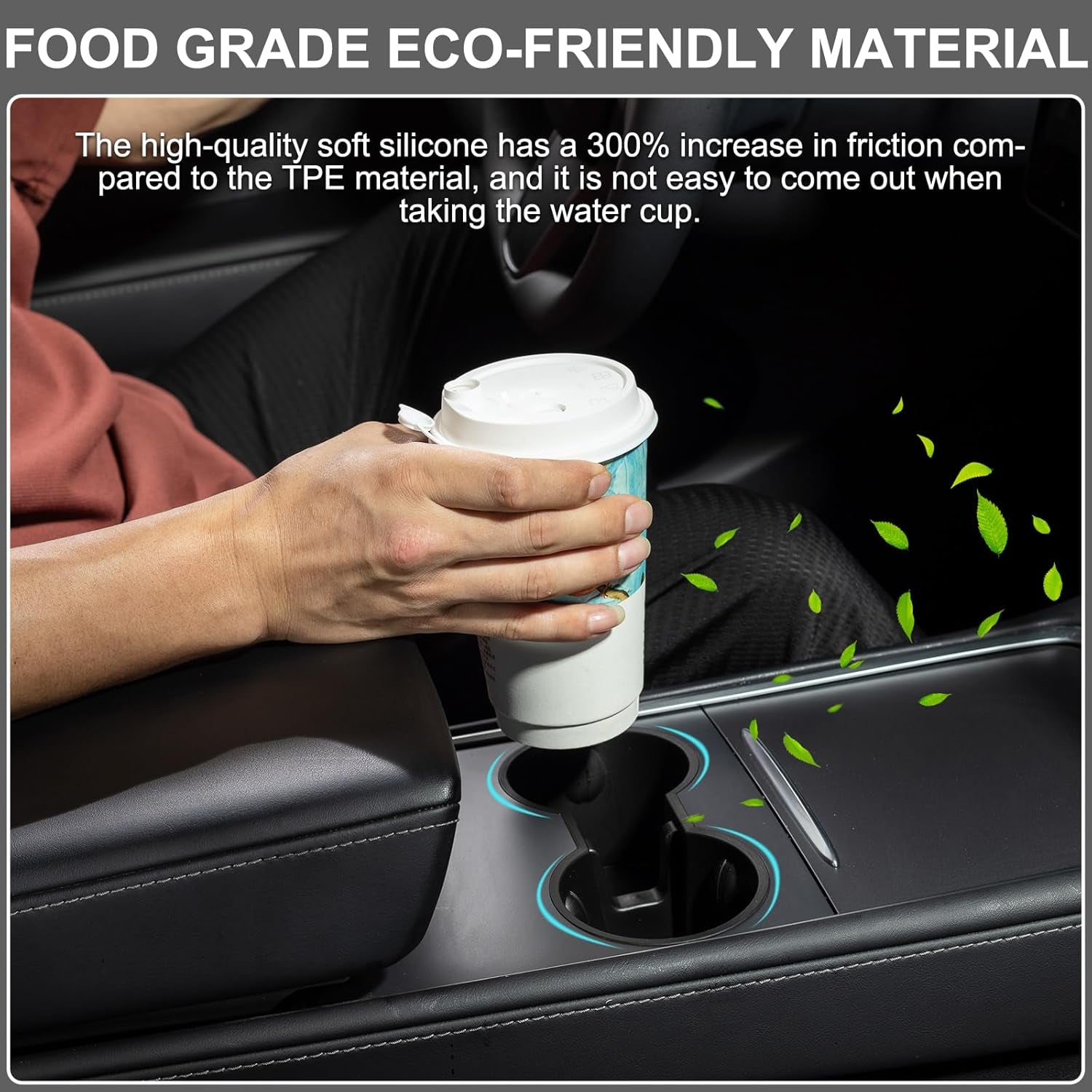 Cup Holder Insert for Tesla Model Y 2023, Upgraded Cup Holder Insert Compatible with Tesla Model 3 Model Y 2023 2022 2021, Leakproof Silicone Center Console Cup Holder, 1PCS (Black)