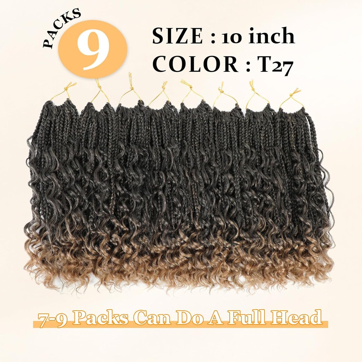 Goddess Box Braids Crochet Hair 10 Inch Boho Crochet Box Braids with Curly Ends, 9 Packs Bohomian Box Braids Crochet Hair for Black Women Pre Looped Box Braids Crochet Hair (10Inch 9 Packs,T27)