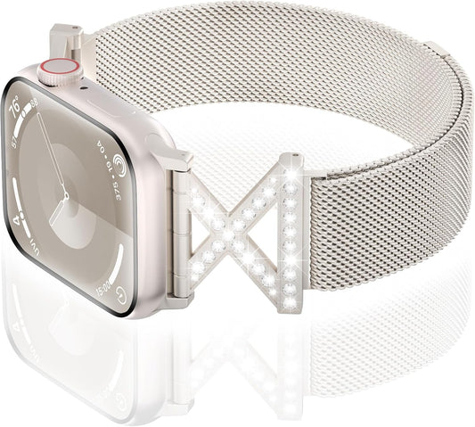 Metal Magnetic Band Compatible with Apple Watch Band 38Mm 40Mm 41Mm 42Mm 44Mm 45Mm 49Mm Men Women, Stainless Steel Mesh Loop Strap for Iwatch Series 9 8 7 6 5 4 3 2 1 SE Ultra