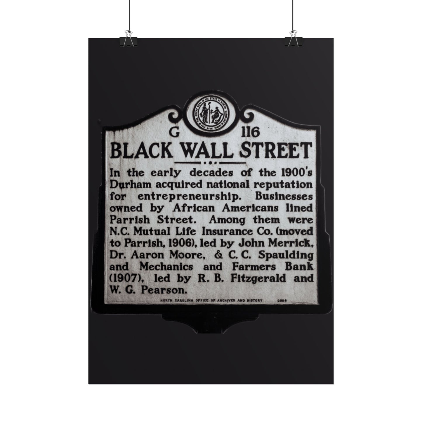 BLACK WALL STREET DURHAM NORTH CAROLINA Rolled Posters
