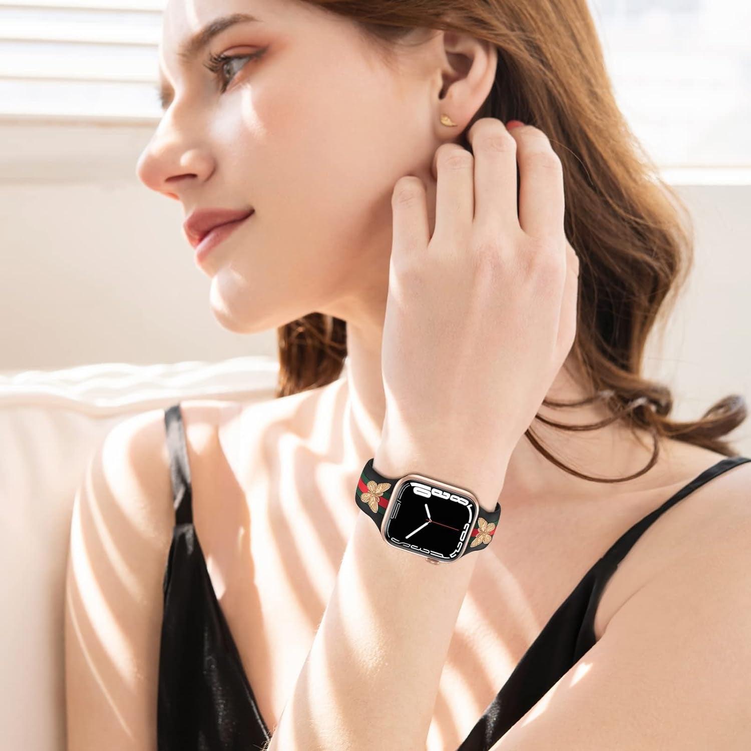 Designer Band with Charms Decor Compatible with Apple Watch Band 38Mm 40Mm 41Mm 42Mm 44Mm 45Mm 49Mm Women Men, Stylish Silicone Sport Wristbands for Iwatch Series 8 7 6 5 4 3 2 1 SE Ultra