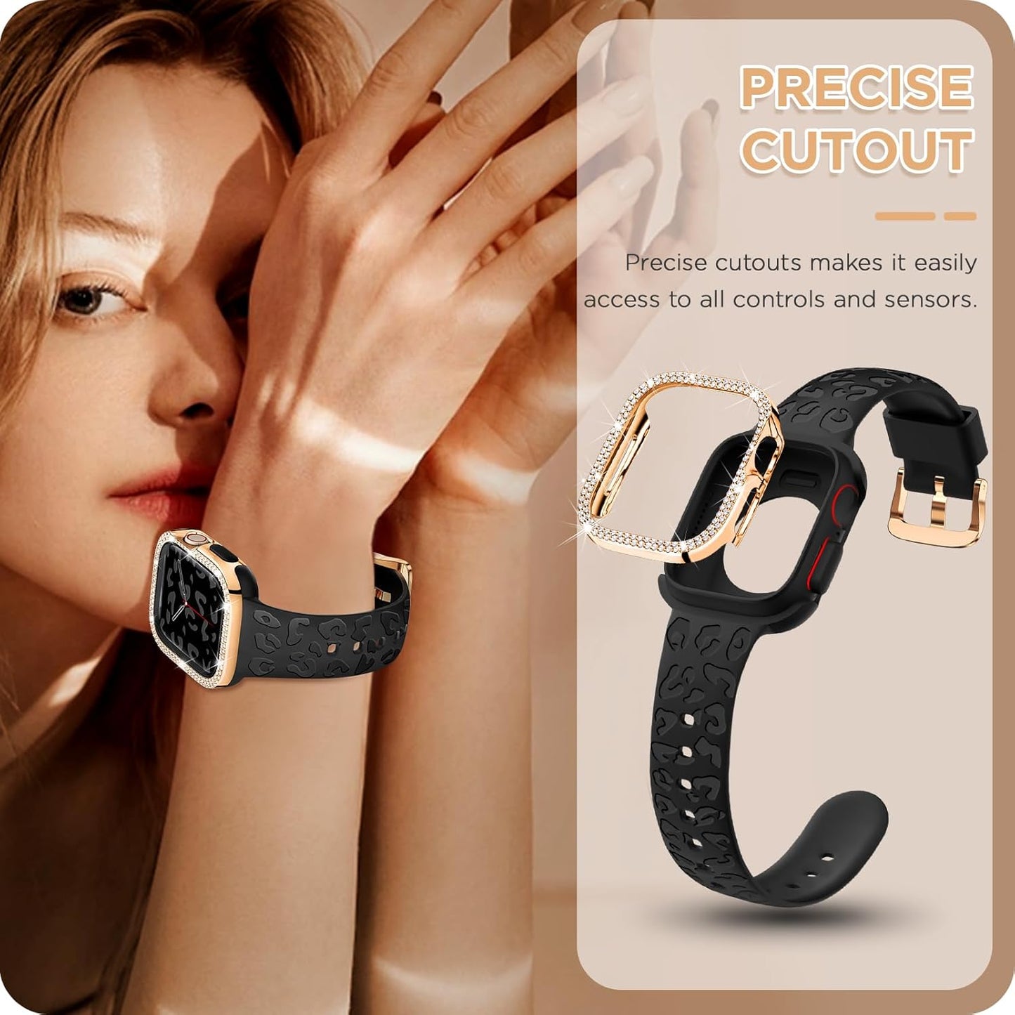 Compatible for Apple Watch Bands 40Mm with Bumper, Bling Glitter Women Silicone Soft Comfortable Strap for Iwatch SE Ultra Series 10 9 8 7 6 5 4 3 2 1