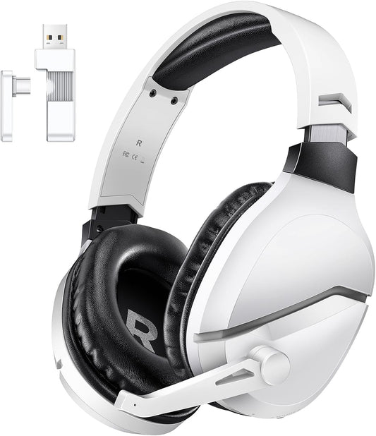 Wireless Gaming Headset with Noise Canceling Microphone for PS5, PC, PS4, 2.4G/Bluetooth Gaming Headphones with USB and Type-C Connector, Wired Mode for Controller Gamecube