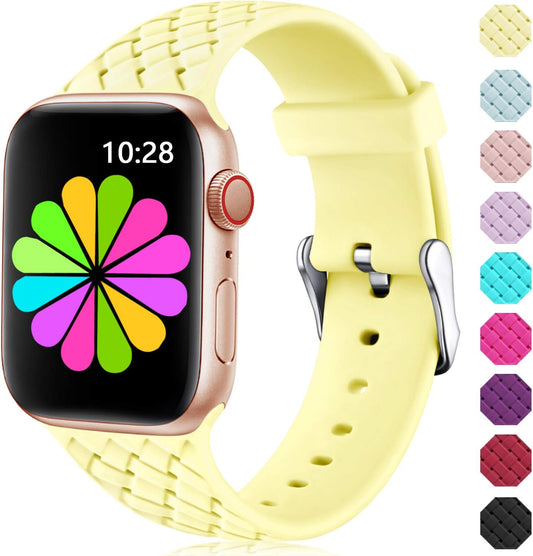 Silicone Band Compatible for Apple Watch Series 6 Series 5/4 40Mm, Comfortable Strap for Apple Watch SE 40Mm, Iwatch 38Mm Bands Series 3/2/1, Women Men Kids Weave Pattern 38Mm/40Mm S/M Yellow