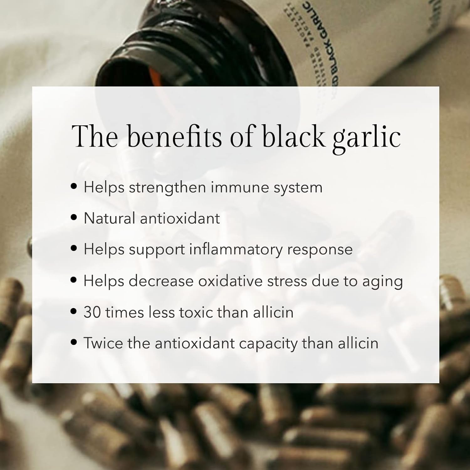 Aged Black Garlic Capsules - Garlic Pills - Less Odor - 60 Capsules - Allium Sativum Supplement - More Effective than Allicin TLBH