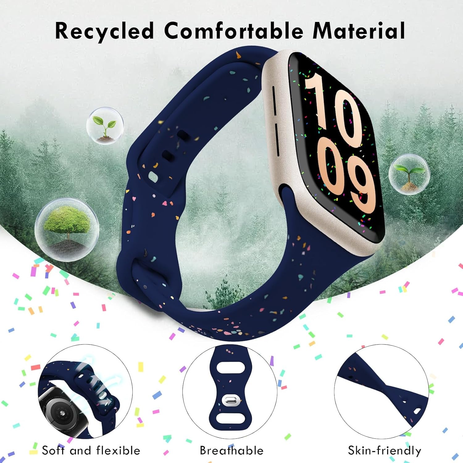 Sport Band Compatible with Apple Watch Band 40Mm 38Mm 41Mm for Women Girls, Recycled Silicone Slim Strap for Iwatch Bands Series 10 9 8 7 6 SE 5 Ultra 4 3 2 1 - Midnight_Blue