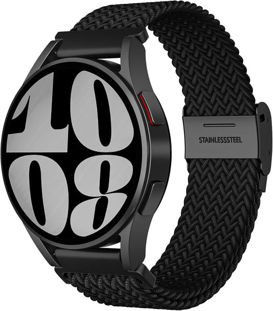 Braided Solo Loop Compatible with Samsung Galaxy Watch 6 5 4 Band 40Mm 44Mm/6 Classic 43Mm 47Mm/5 Pro 45Mm/4 Classic 42Mm 46Mm/3 41Mm/Active 2, 20Mm Stretchy Sport Band, Black