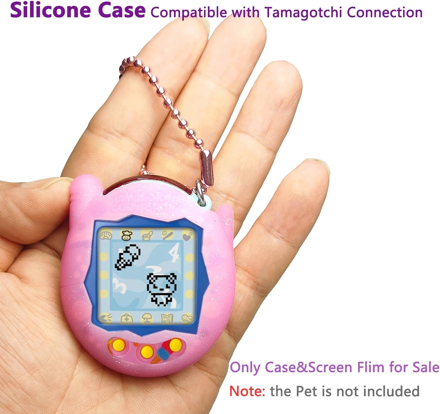 Silicone Cover Case for Tamagotchi Connection Virtual Reality Pet, Screen Protector for Tamagotchi Connection Electronic Pet Accessories (Silicone Case and Screen Film) (Pink) ZOUSA
