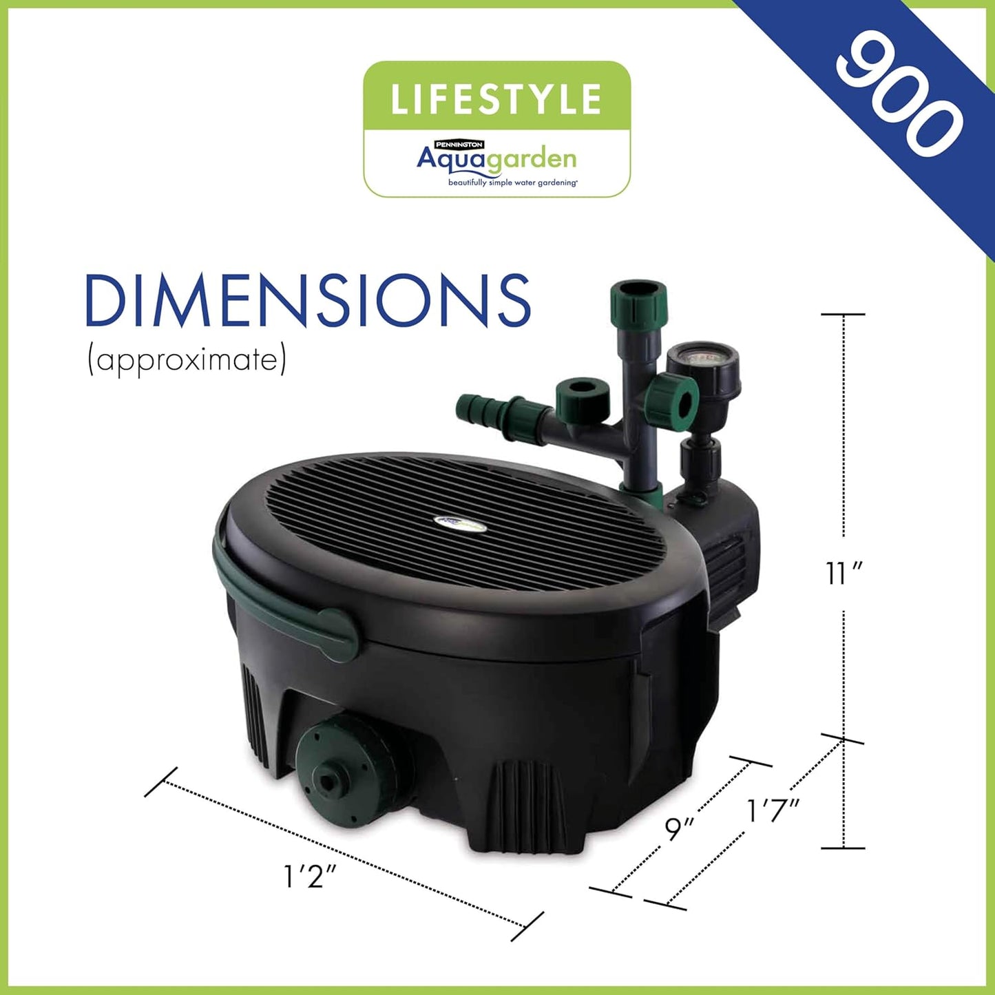 Pennington, Inpond 6 in 1 Pond & Water Pump, Filter, UV Clarifier, LED Spotlight,All in One Solution for a Clean, Clear and Beautiful Pond, for Ponds up to 900 Gallon, Black