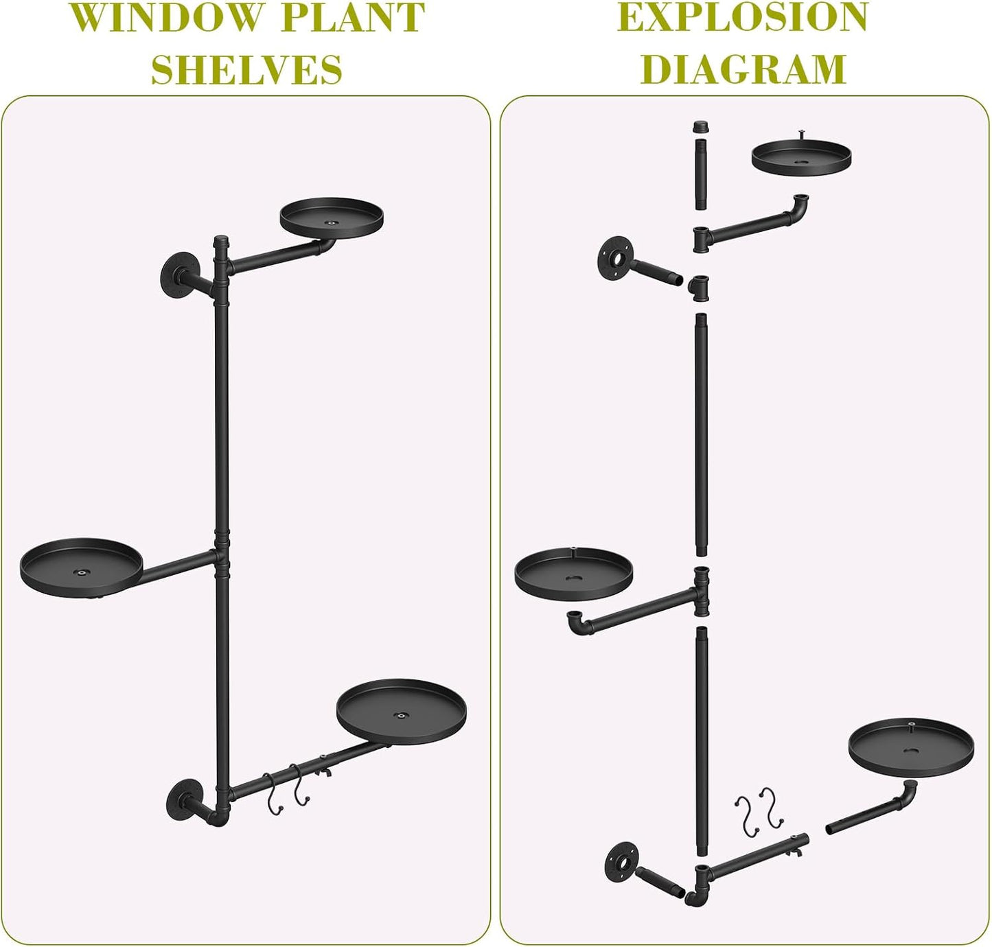 Rotating Window Plant Shelves, 3-Tier Metal Window Sill Shelf for Plants Indoor, Wall Mounted Plant Hanger Plant Holder Stand with 2 S-Shaped Hooks, Home Decor Perfect Gifts for Plant Lovers