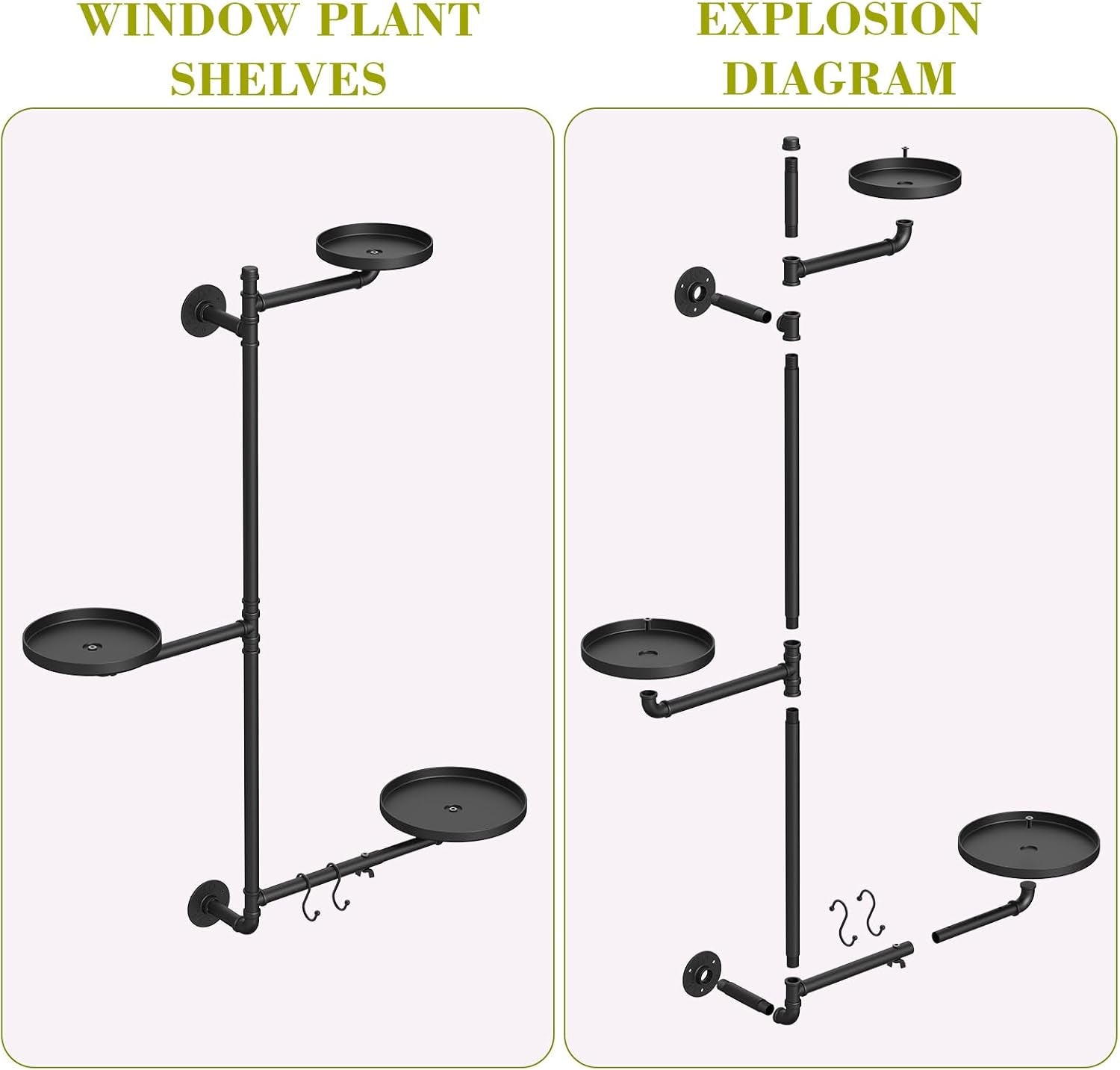Rotating Window Plant Shelves, 3-Tier Metal Window Sill Shelf for Plants Indoor, Wall Mounted Plant Hanger Plant Holder Stand with 2 S-Shaped Hooks, Home Decor Perfect Gifts for Plant Lovers