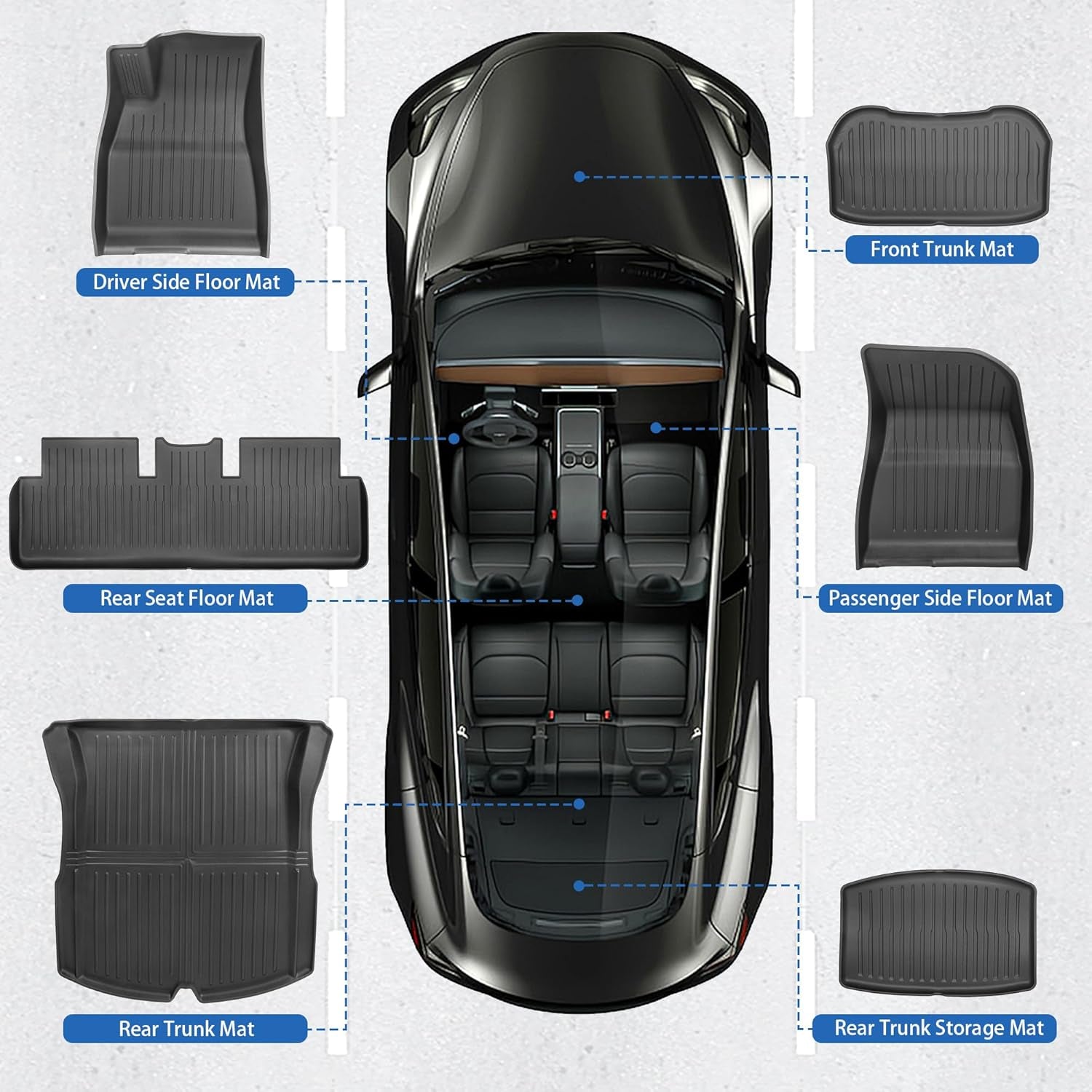 Floor Mats Fit for 2025 2024 Tesla Model 3 Highland, TPE All Weather Cargo Liner Floor Mats and Cargo Trunk Mats Accessories Front Rear Cargo Mat Full Set