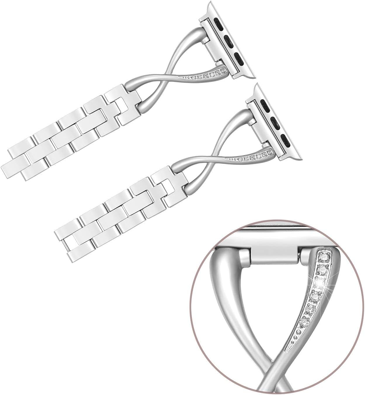 Bands Compatible with Apple Watch Band 38Mm 40Mm 41Mm 42Mm 44Mm 45Mm Iwatch SE Series 9/8/7/6/5/4/3/2/1 Women Dressy Jewelry Stainless Steel Accessories Wristband Strap